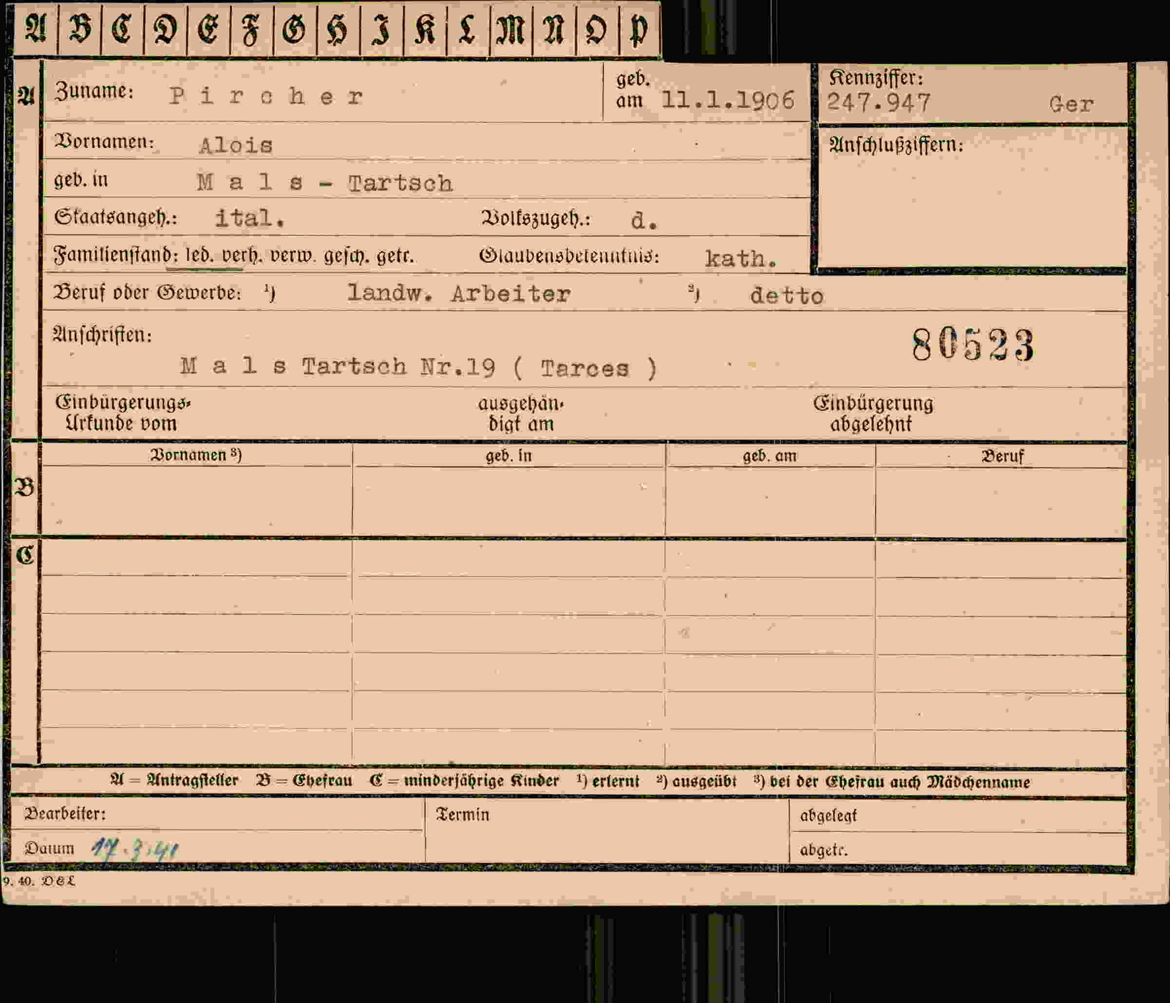 Dokument für Alois Pircher