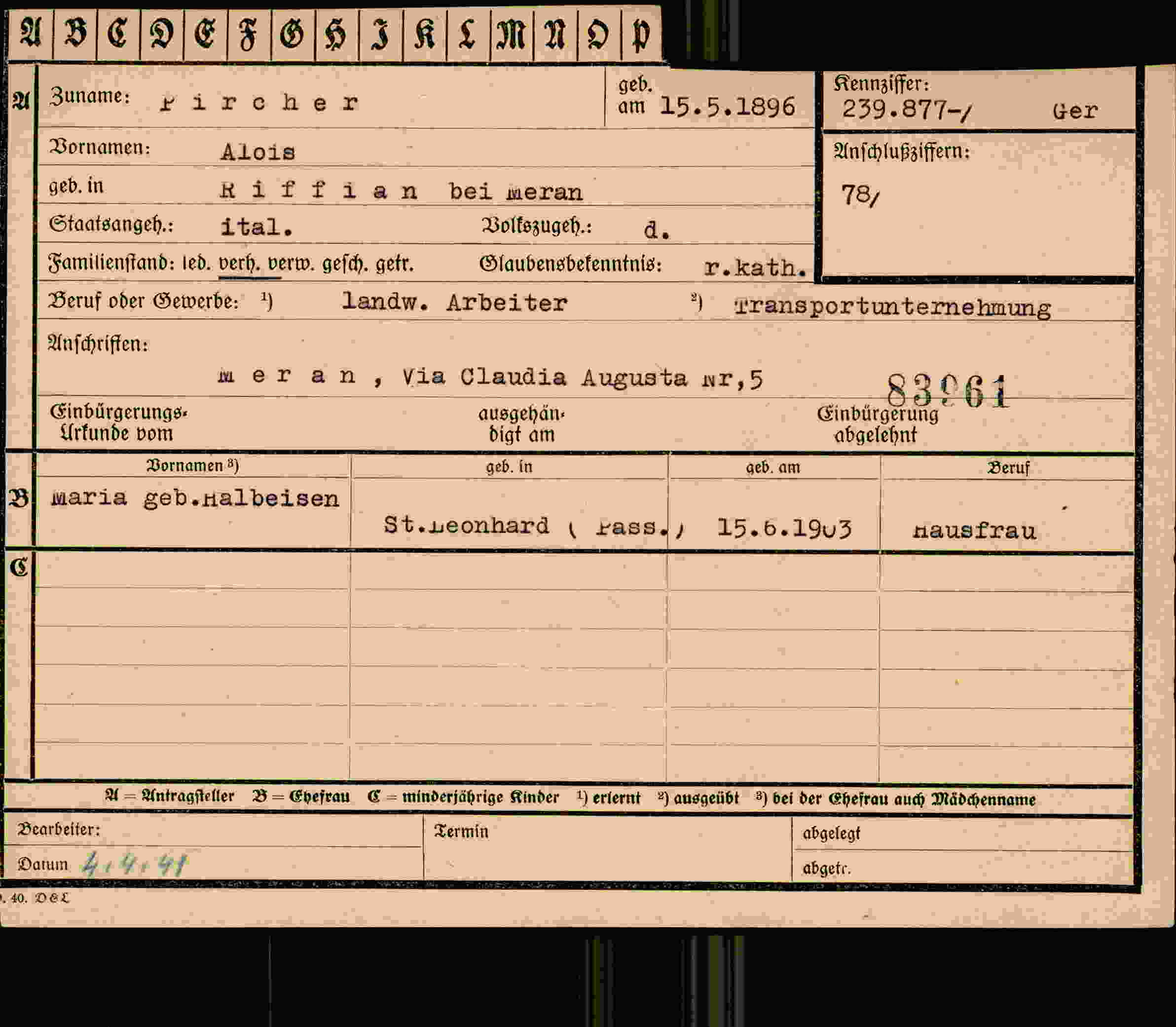 Dokument für Alois Pircher