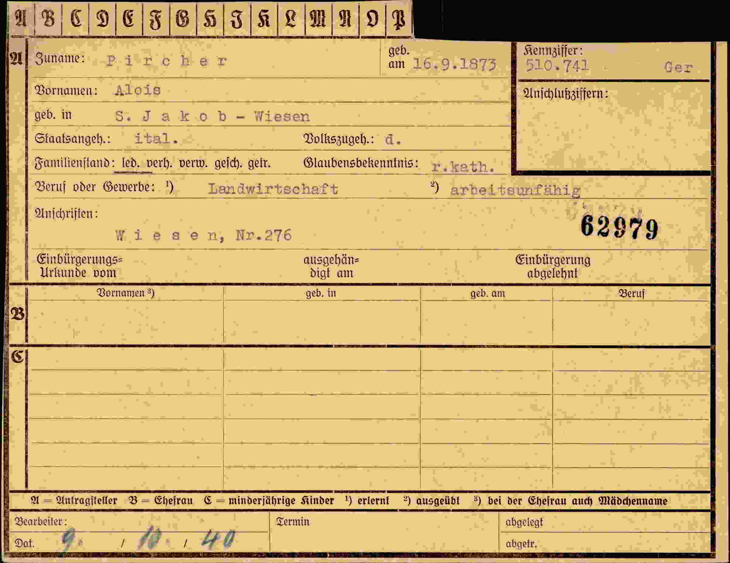 Dokument für Alois Pircher