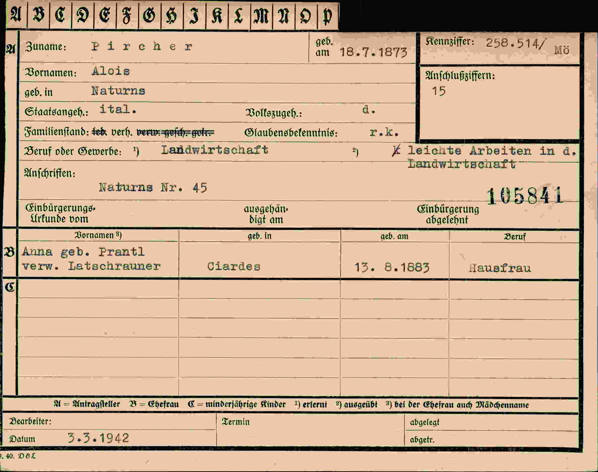 Dokument für Alois Pircher