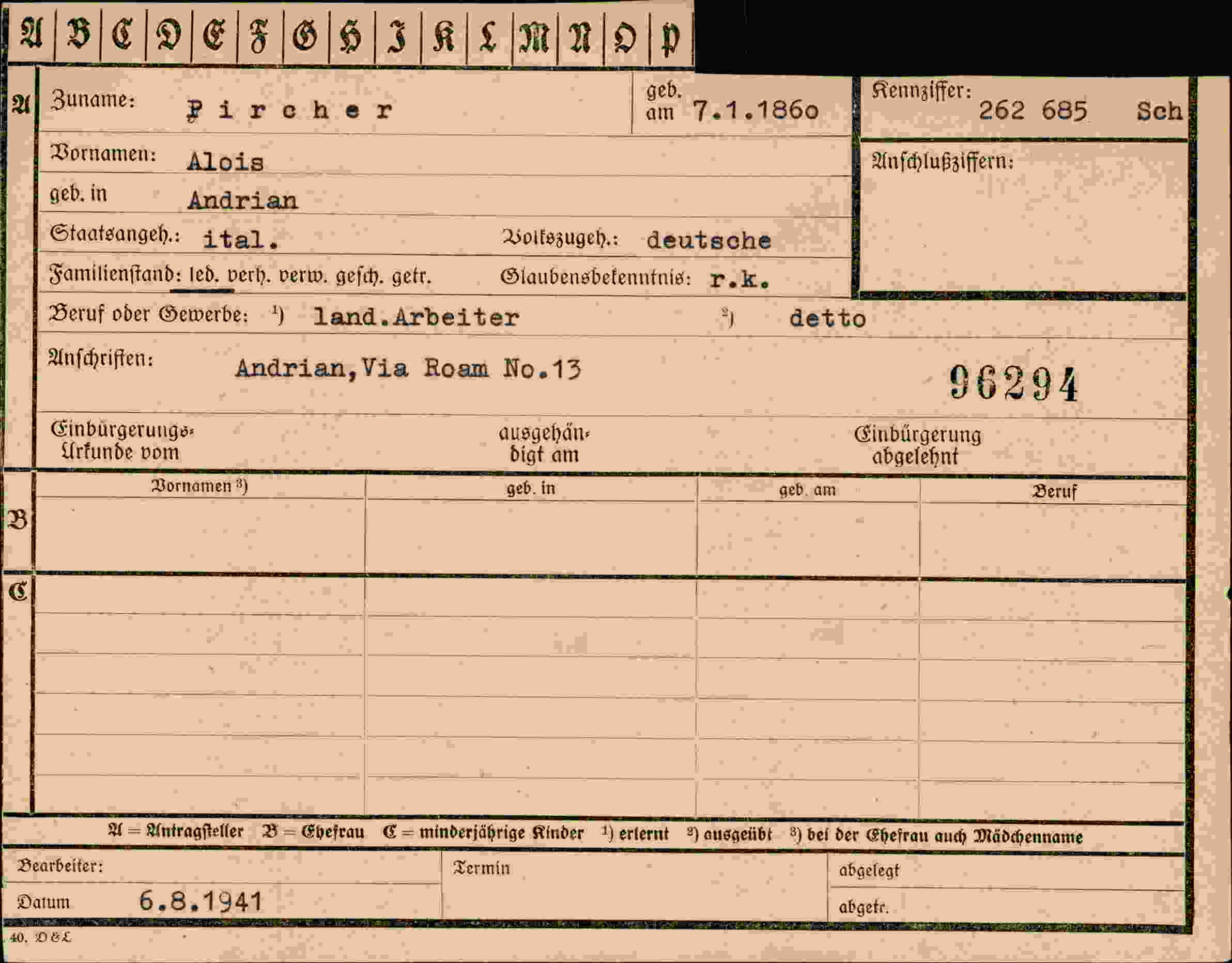 Dokument für Alois Pircher