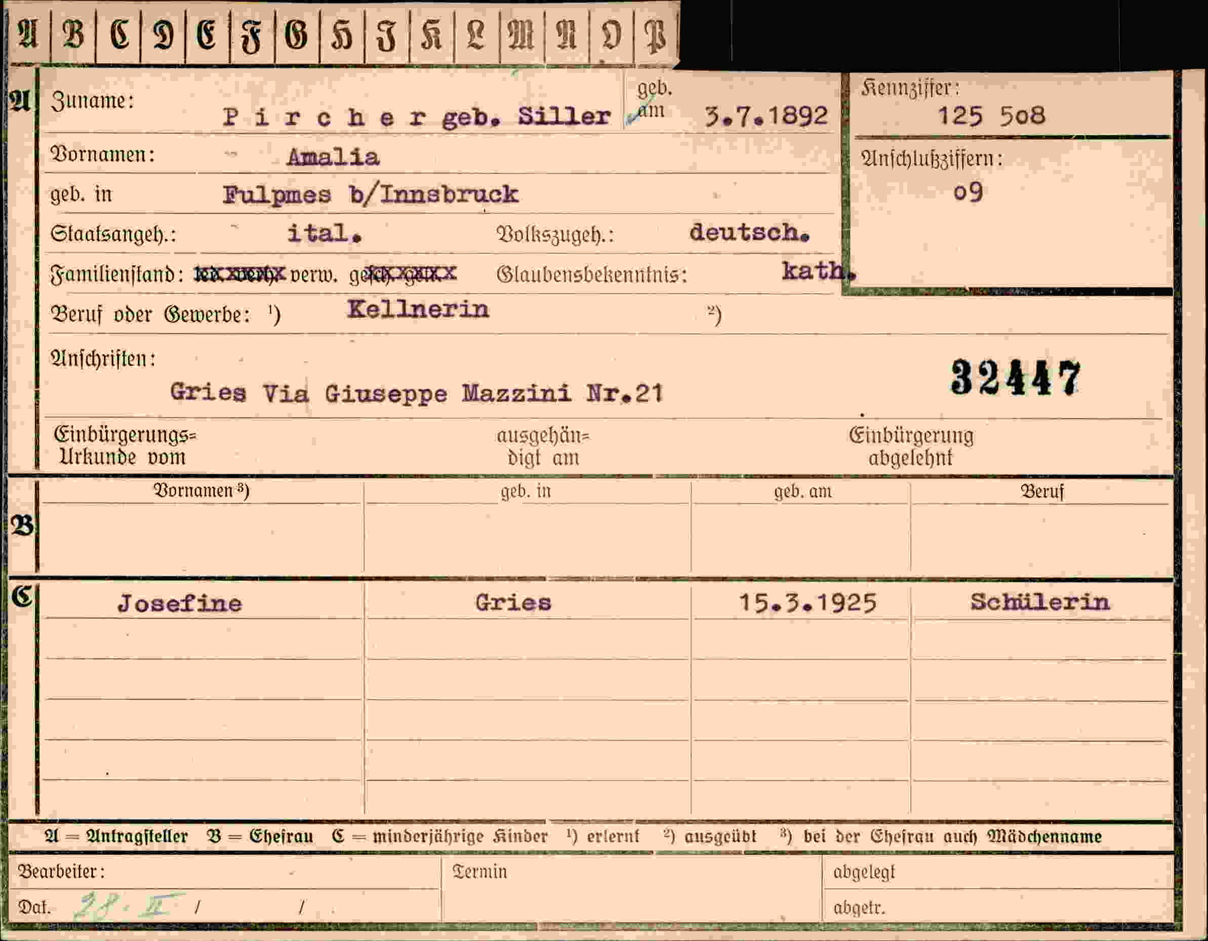 Dokument für Amalia Pircher