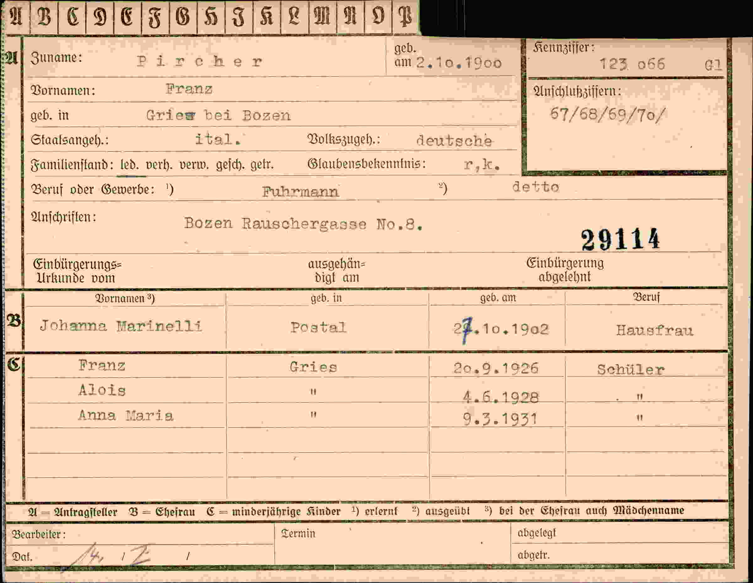 Dokument für Franz Pircher