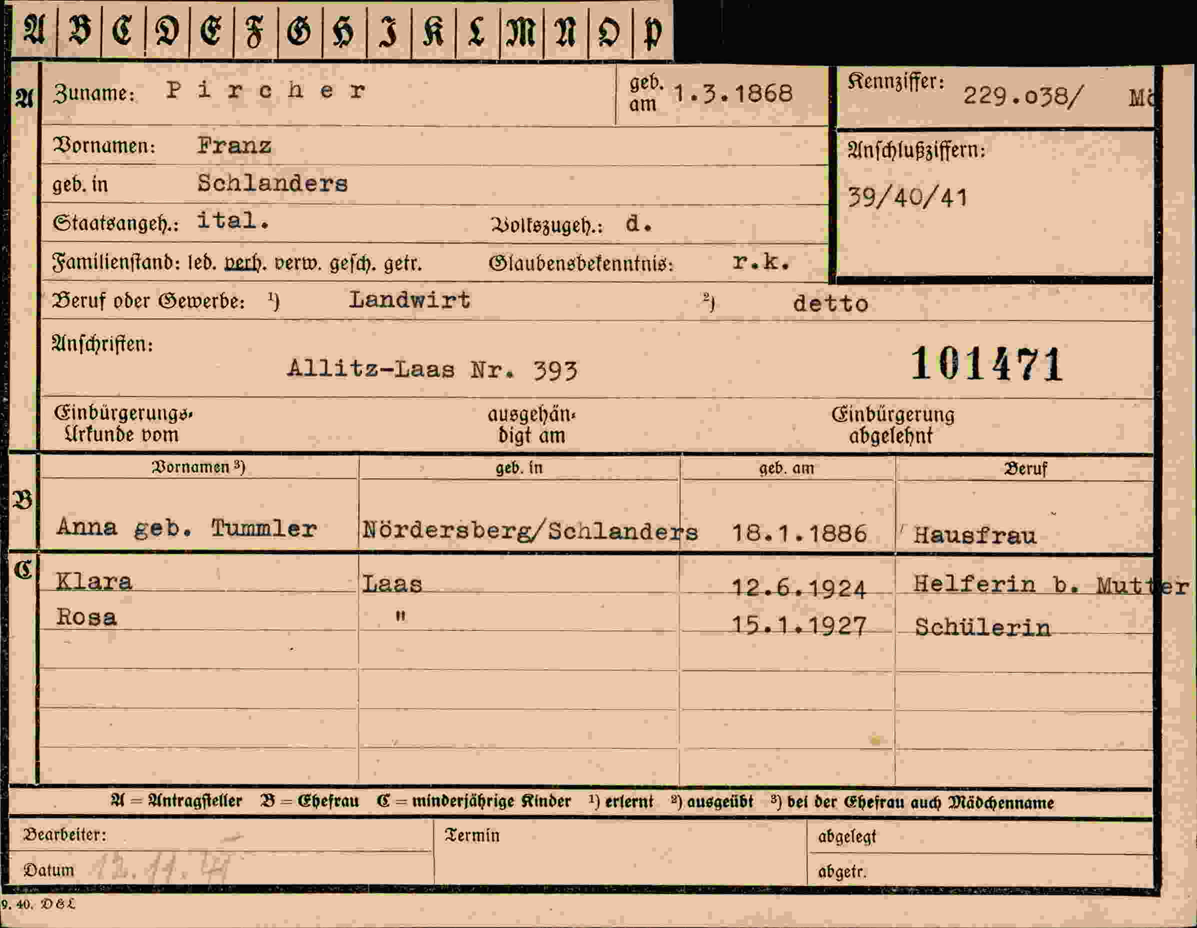 Vorderseite des Dokuments