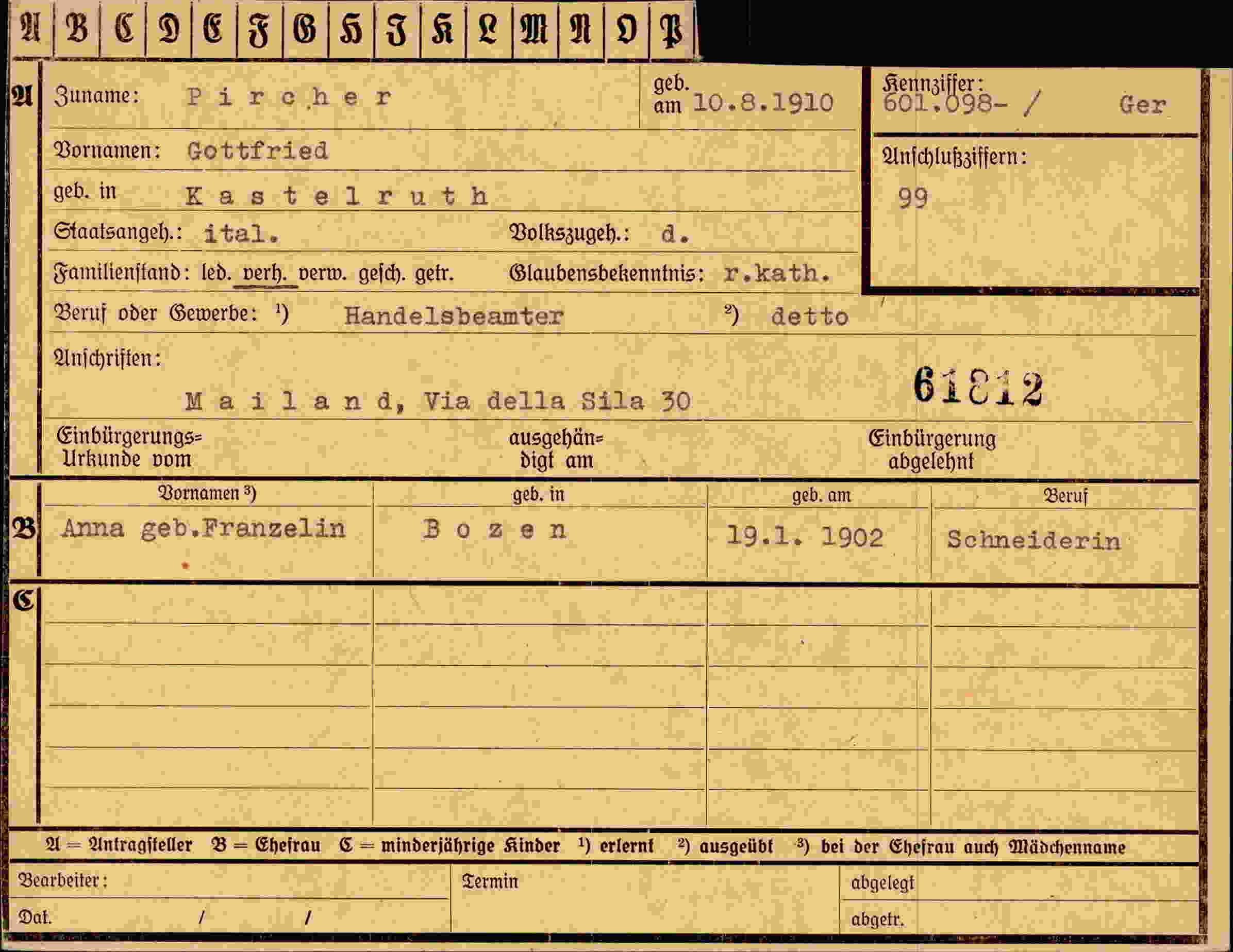 Dokument für Gottfried Pircher