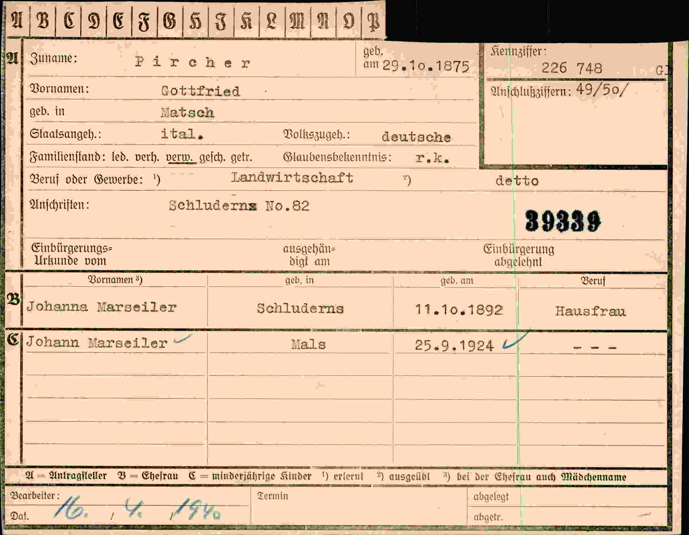 Vorderseite des Dokuments