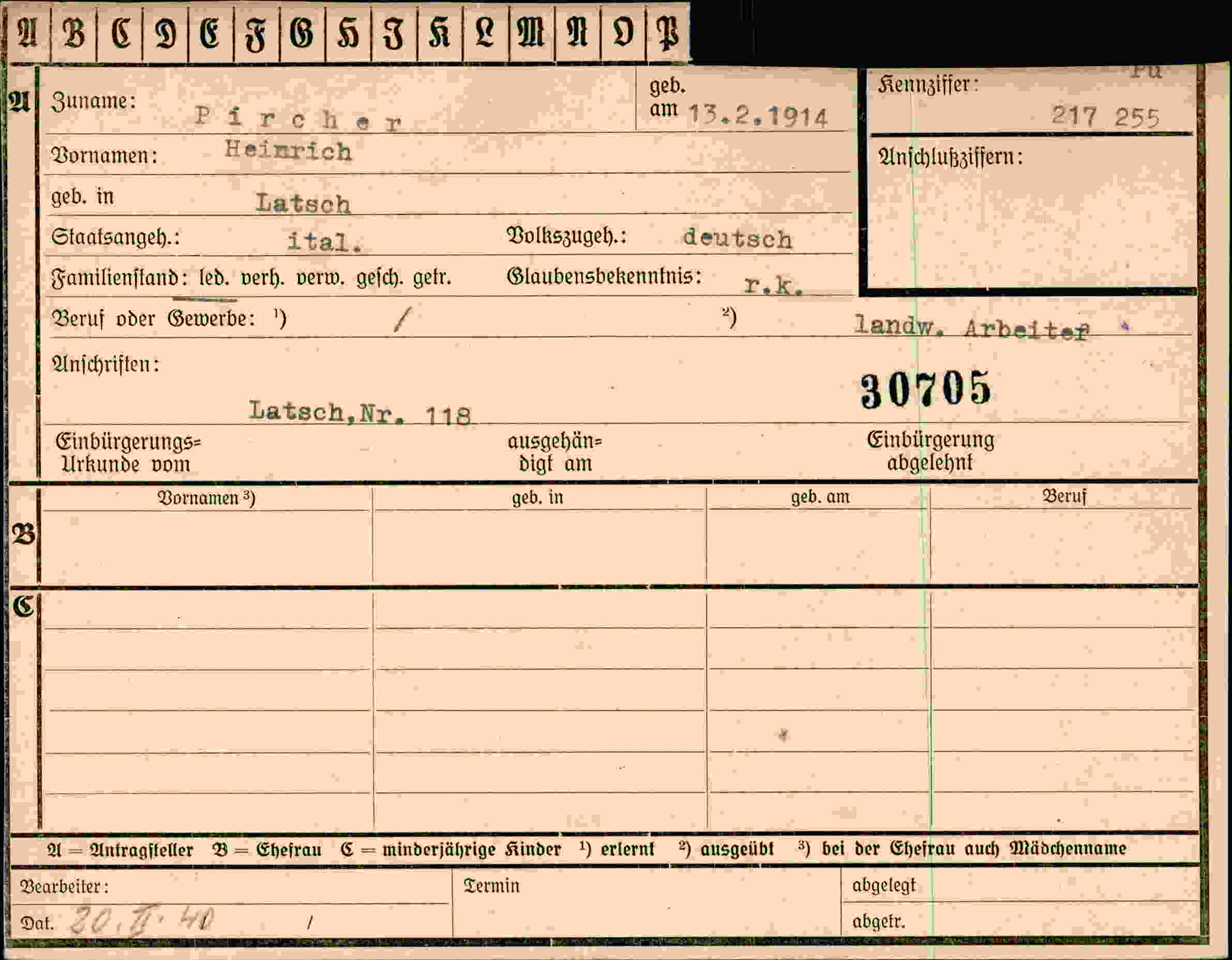 Dokument für Heinrich Pircher