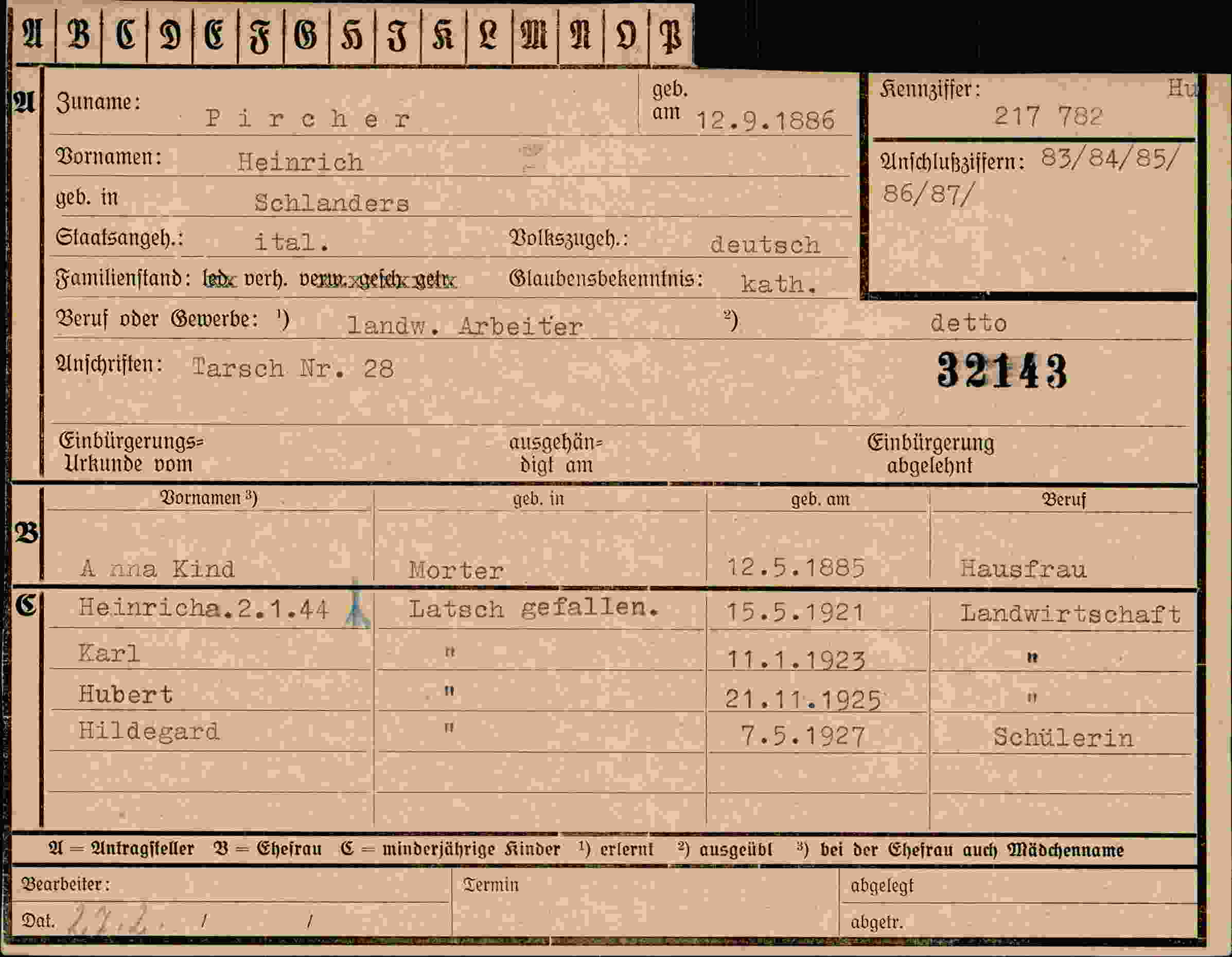 Dokument für Heinrich Pircher