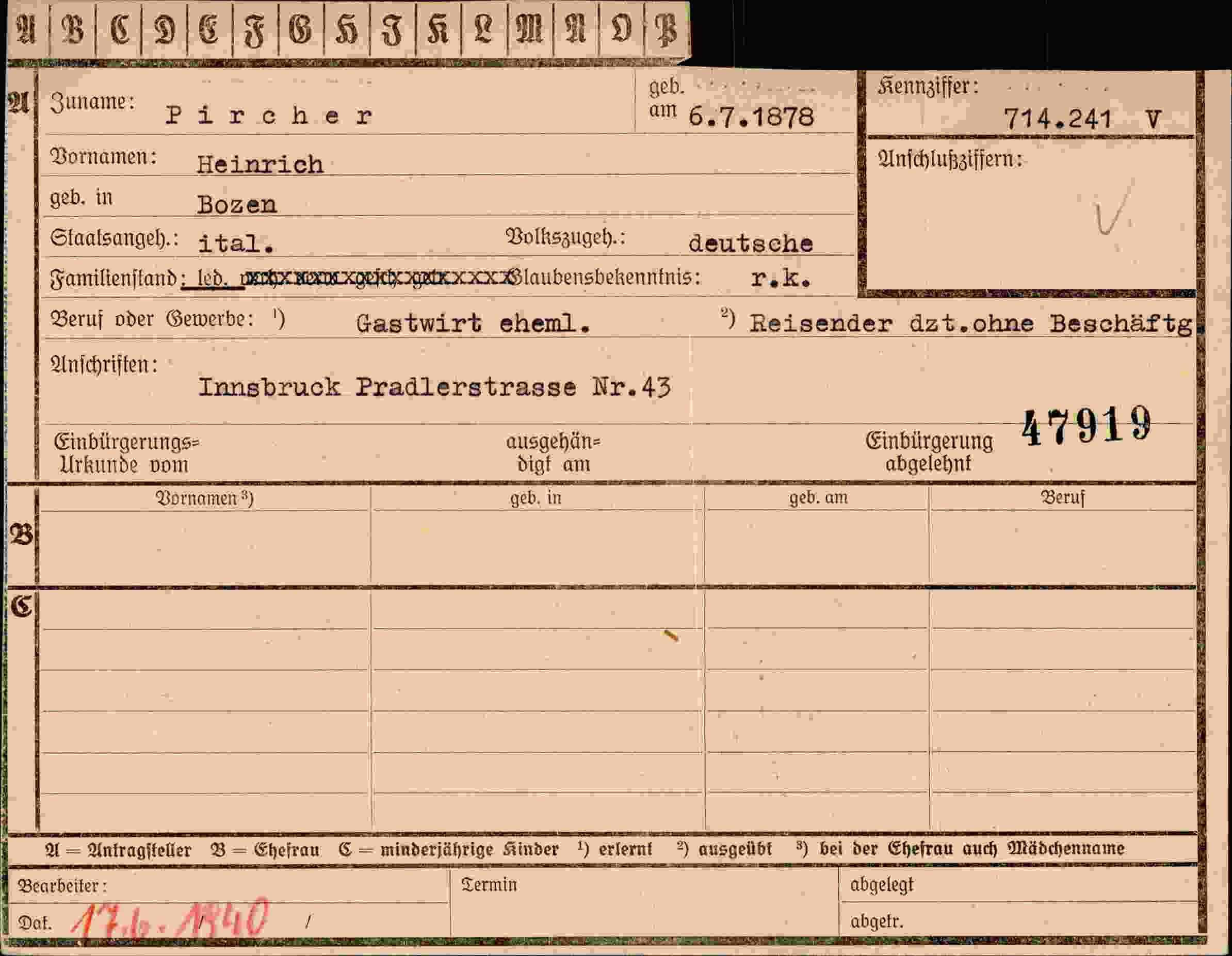 Dokument für Heinrich Pircher