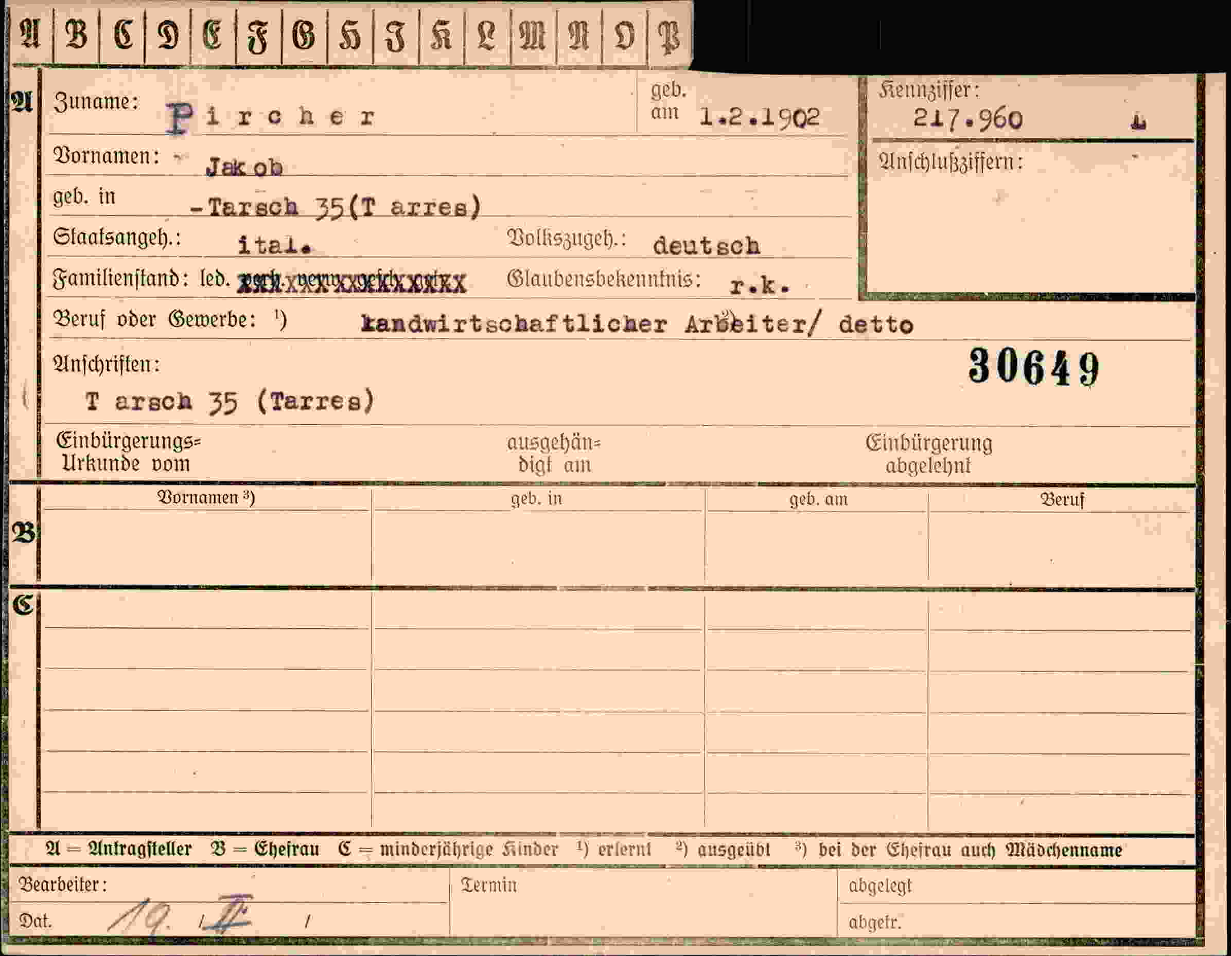 Dokument für Jakob Pircher