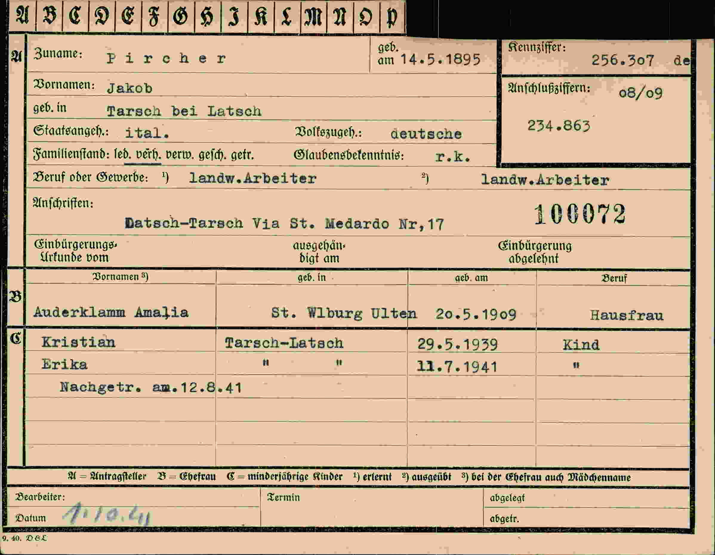 Dokument für Jakob Pircher