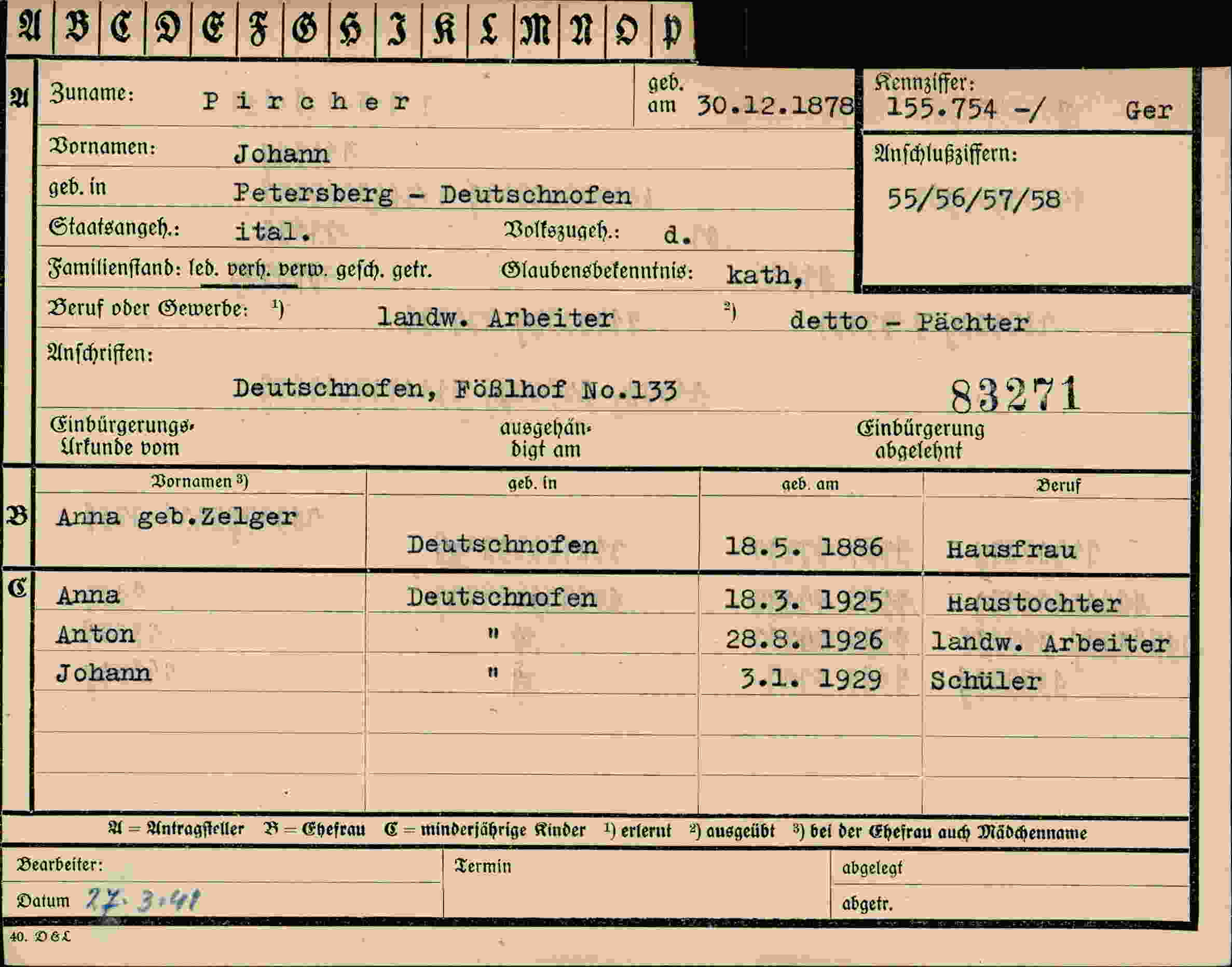 Vorderseite des Dokuments