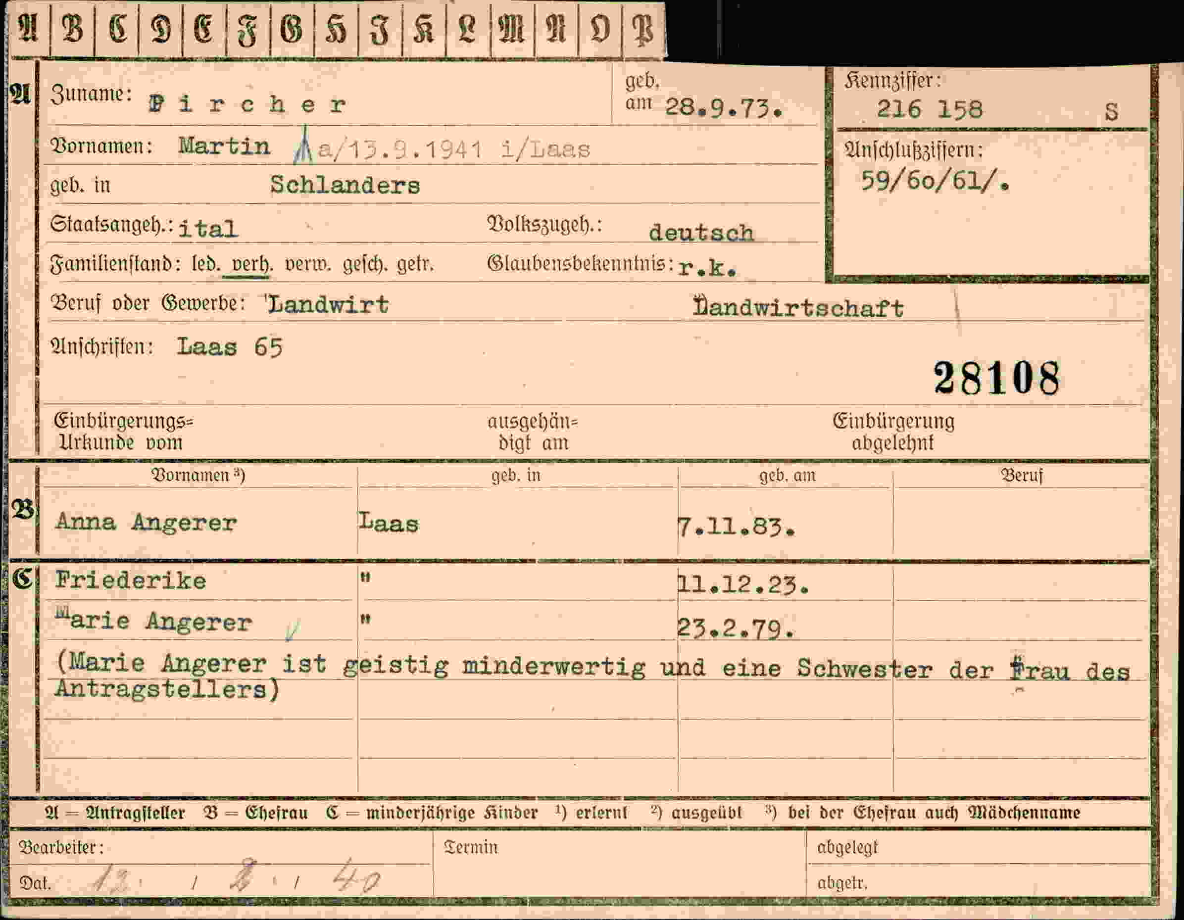 Vorderseite des Dokuments
