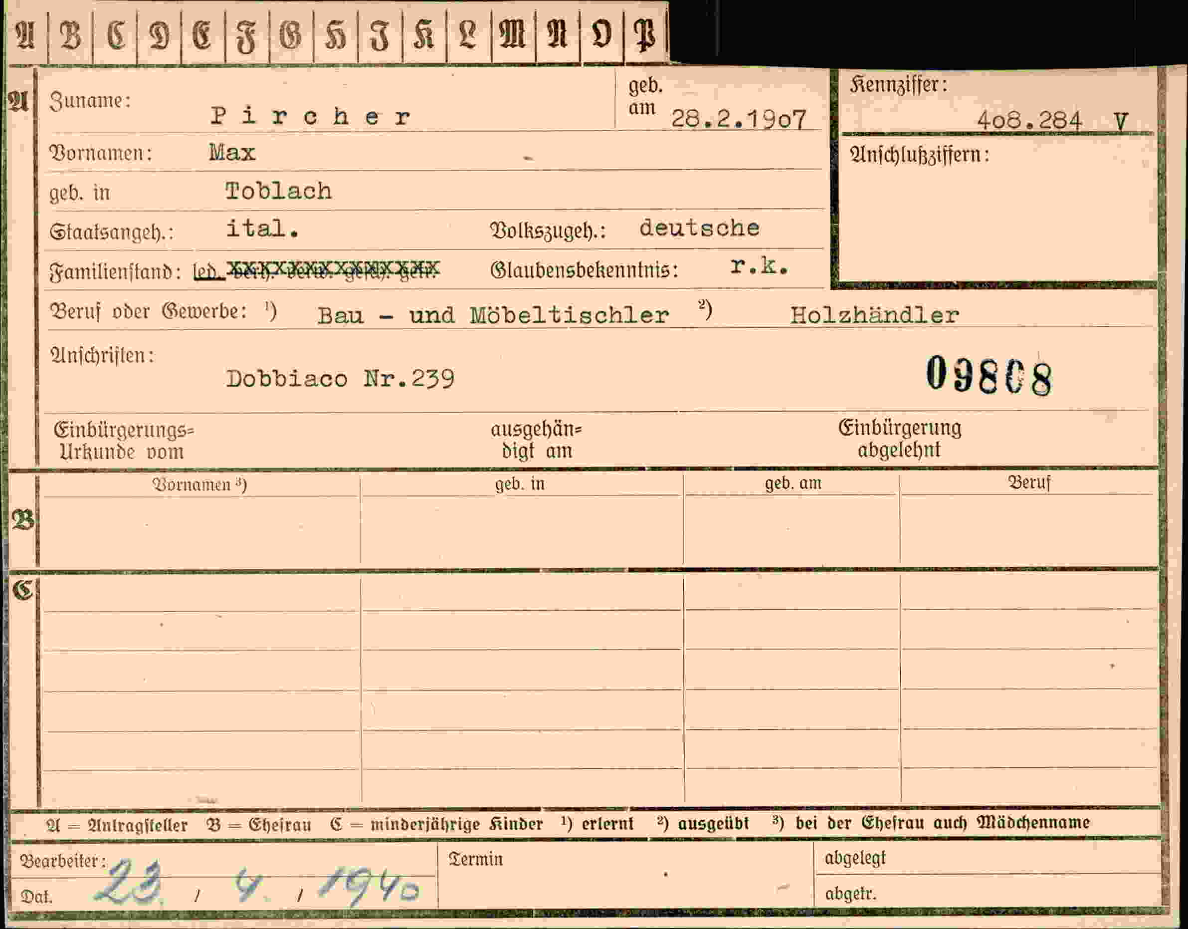 Dokument für Max Pircher