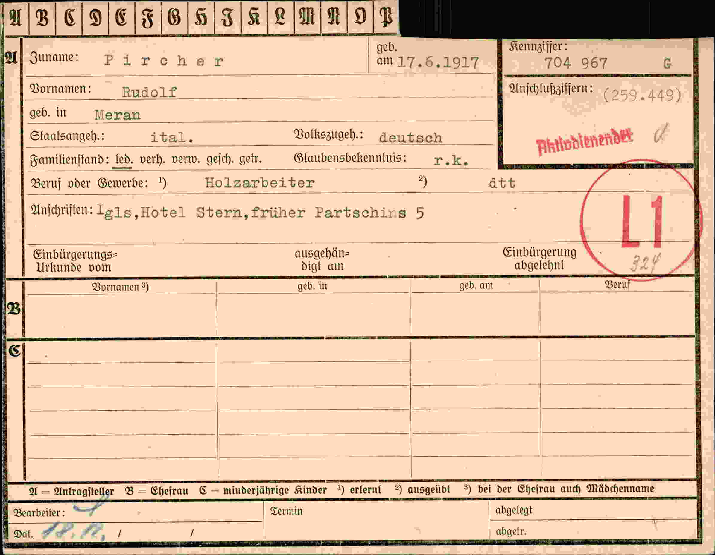 Dokument für Rudolf Pircher