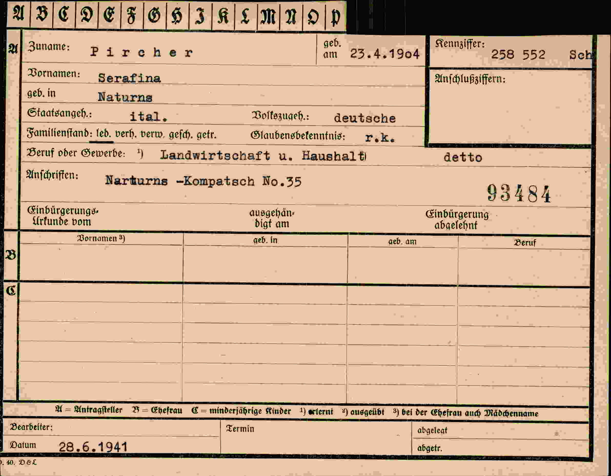 Vorderseite des Dokuments