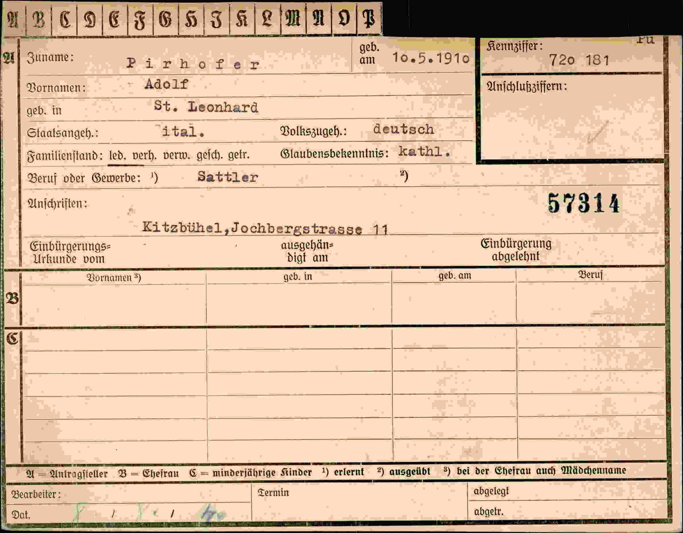 Dokument für Adolf Pirhofer