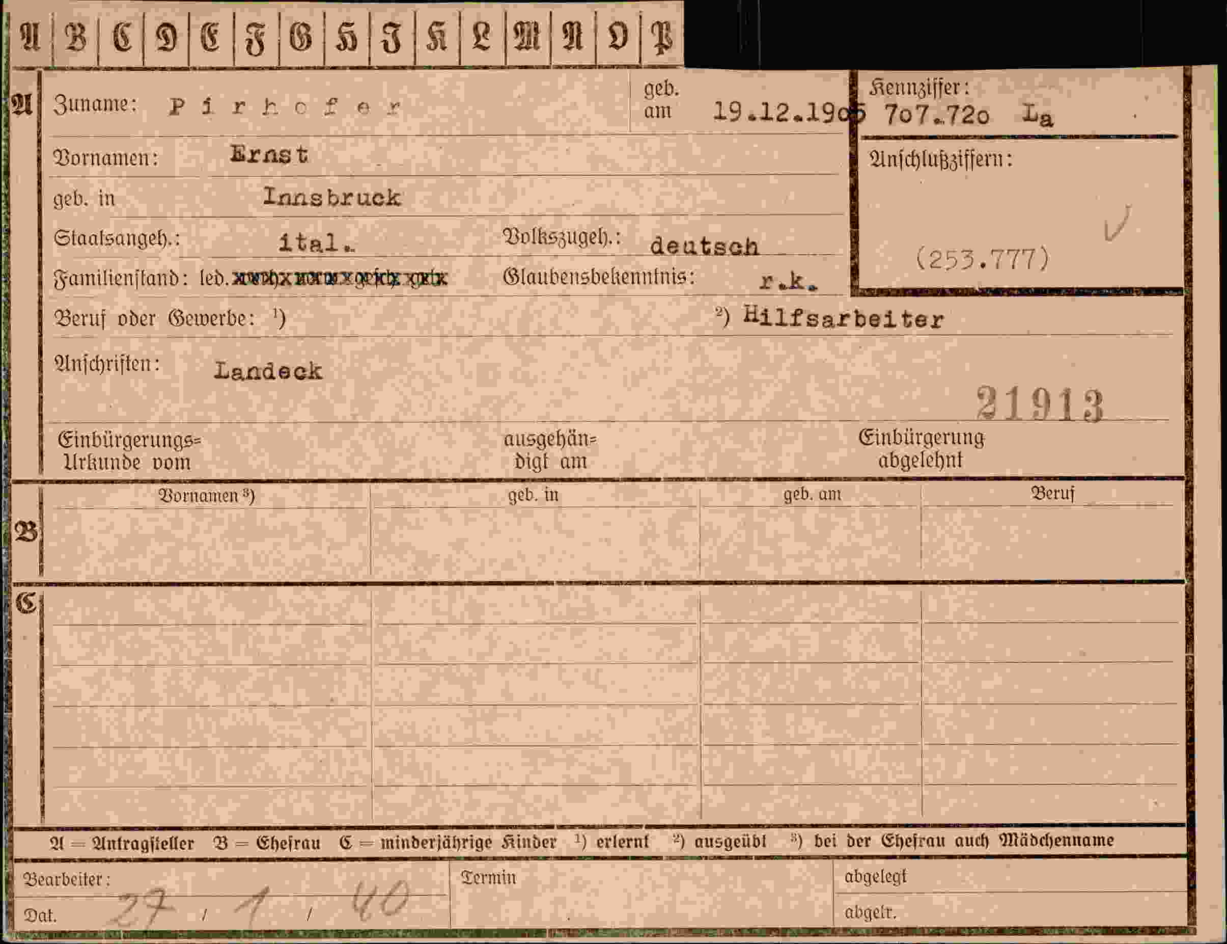 Vorderseite des Dokuments