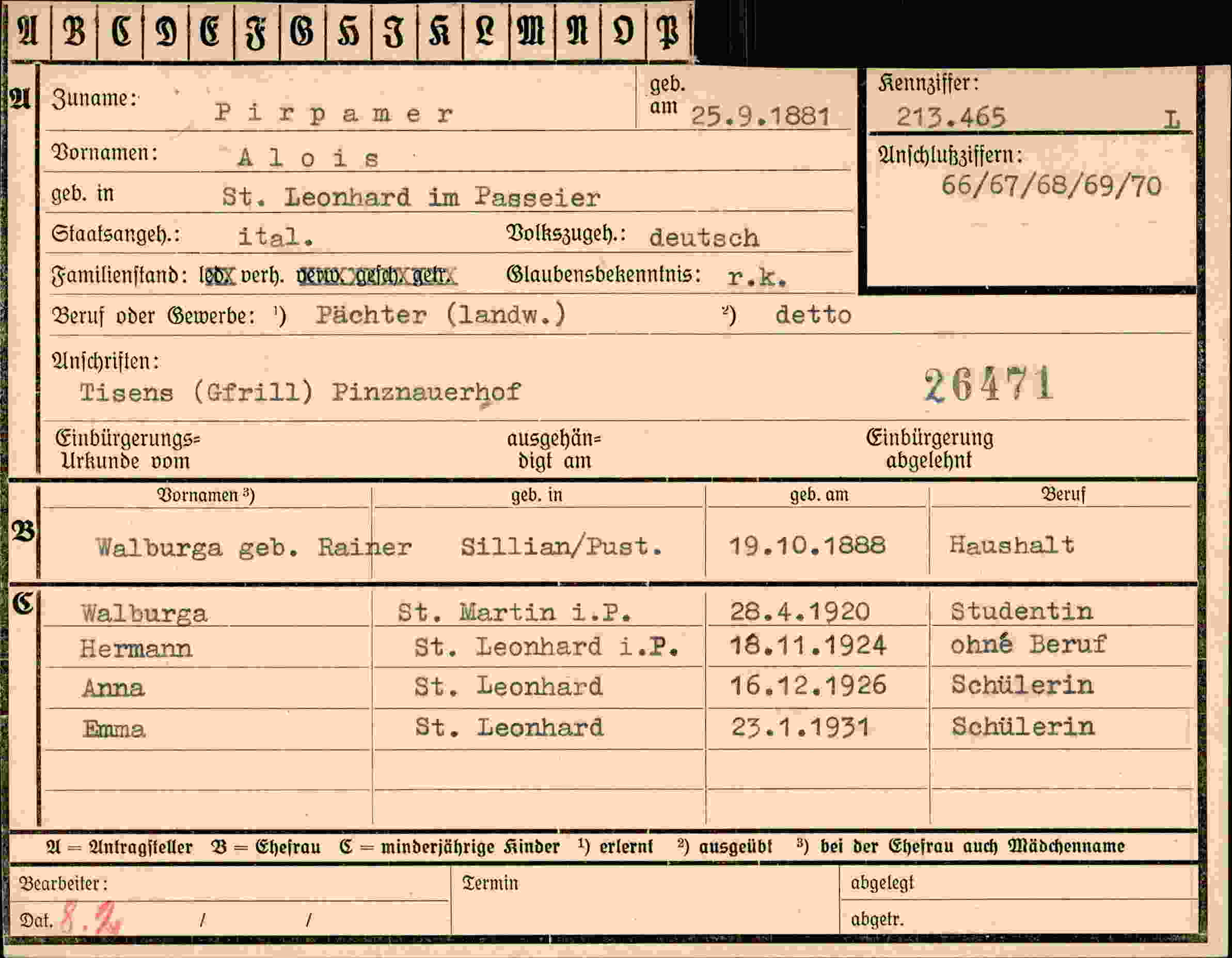 Dokument für Alois Pirpamer
