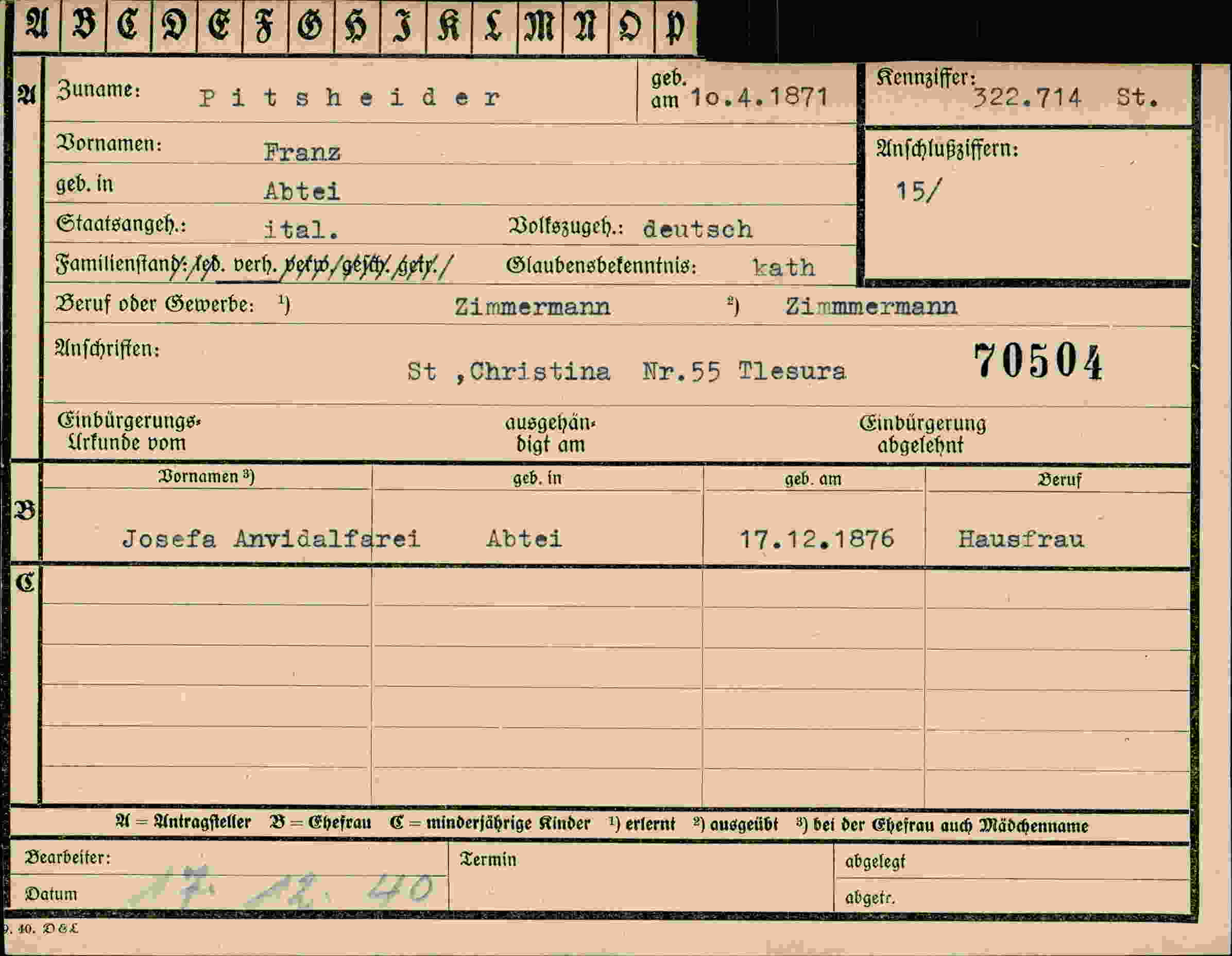 Dokument für Franz Pitsheider