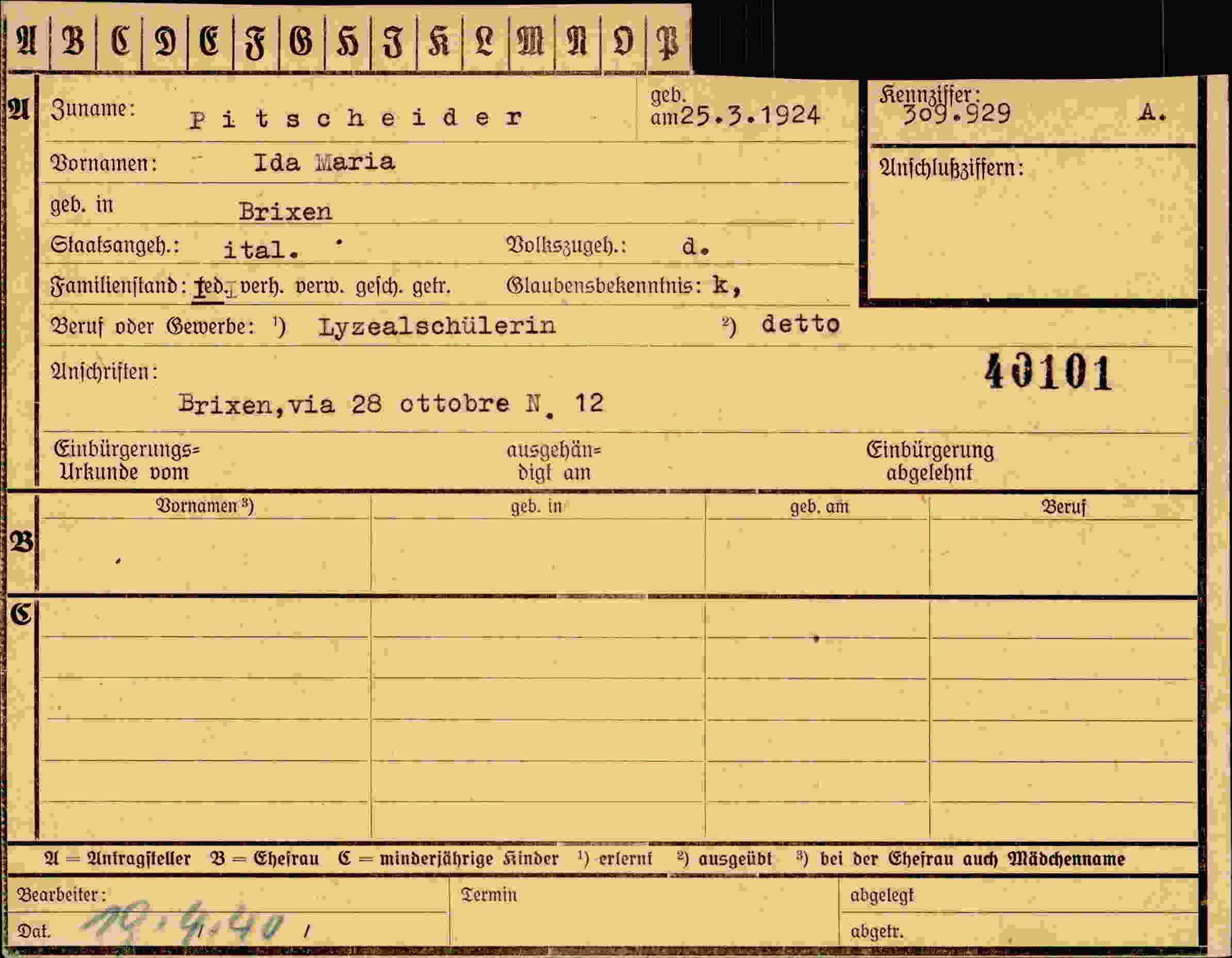 Dokument für Ida Maria Pitscheider