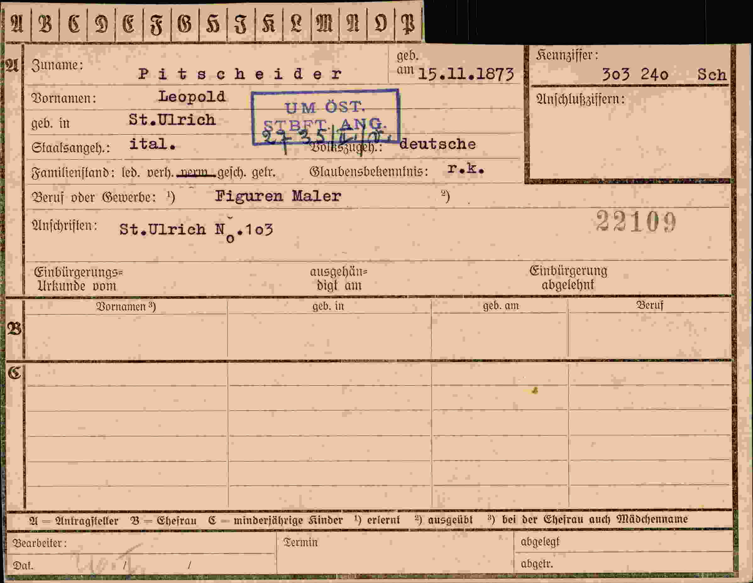 Dokument für Leopold Pitscheider