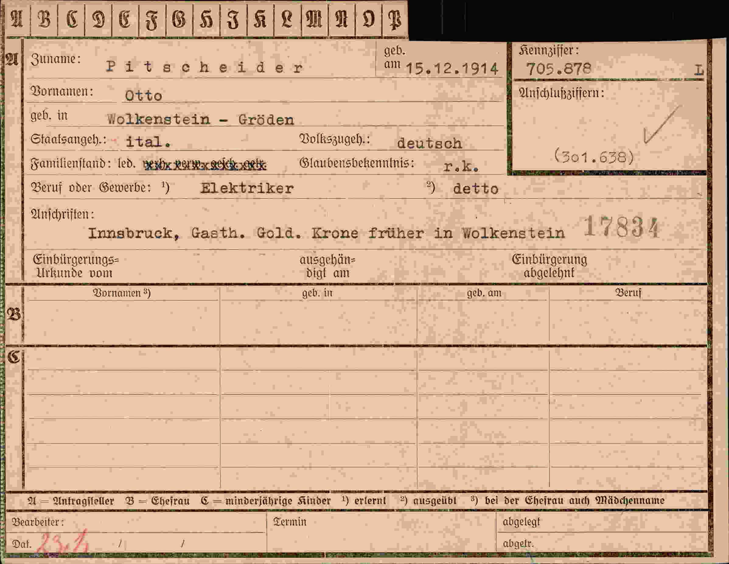 Dokument für Otto Pitscheider