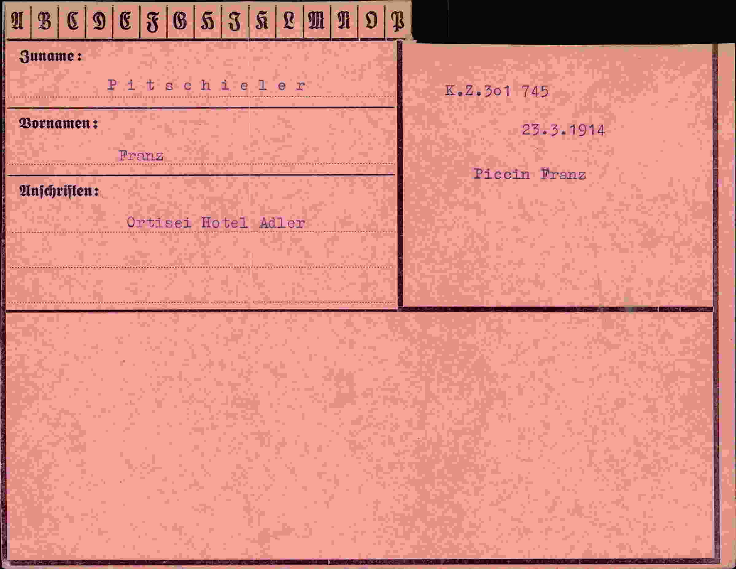 Dokument für Franz Pitschielem