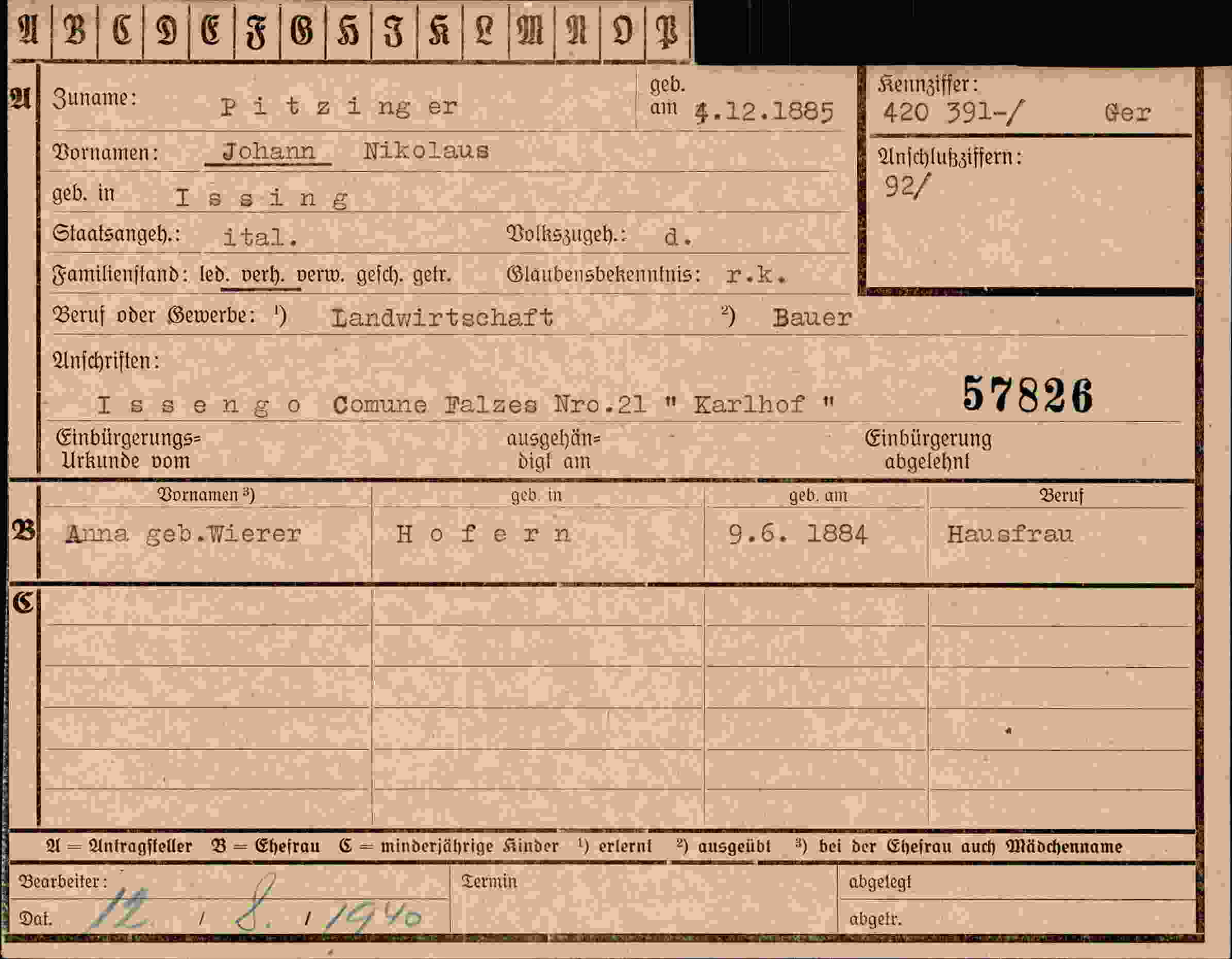 Dokument für Johann Nikolaus Pitzinger