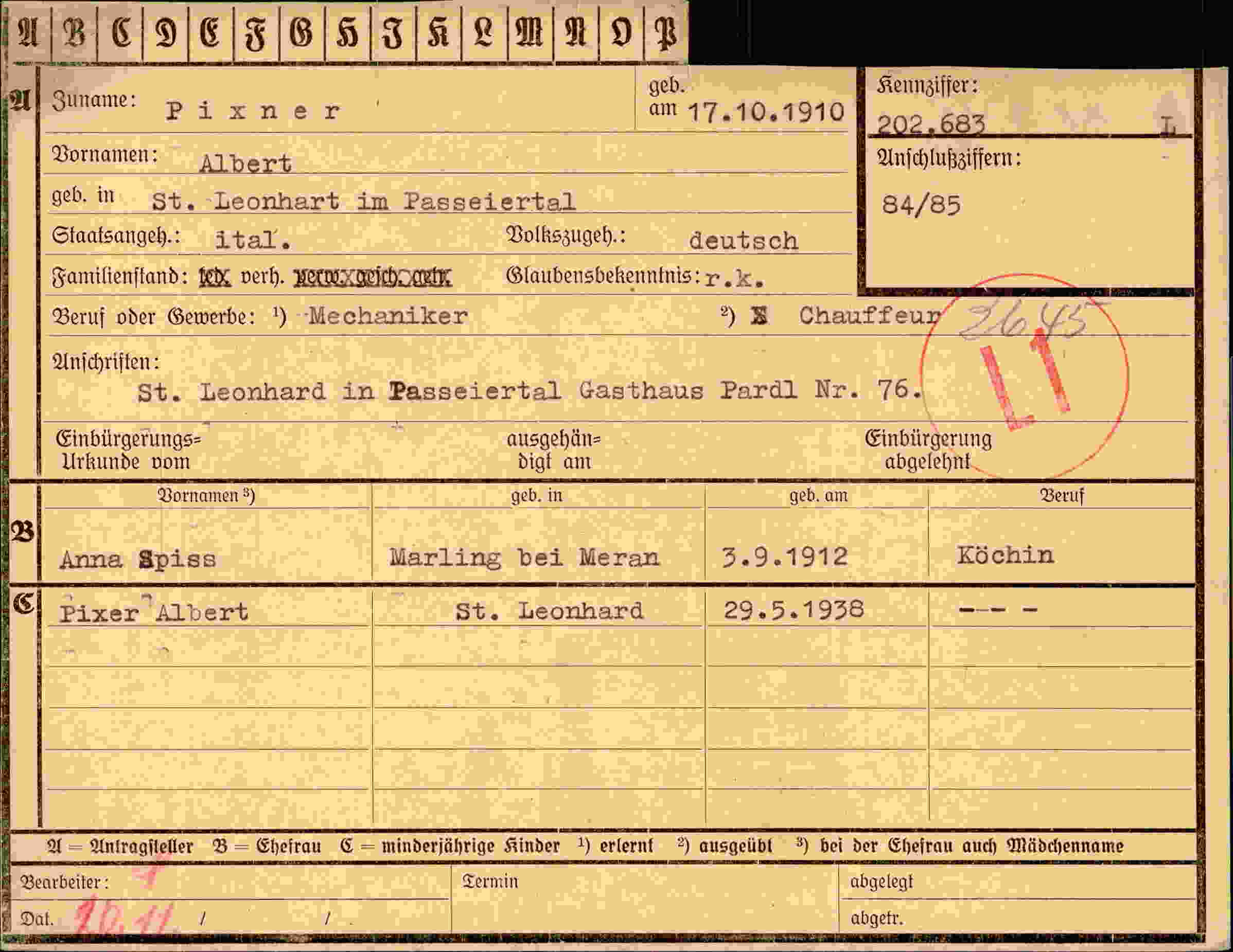 Dokument für Albert Pixner