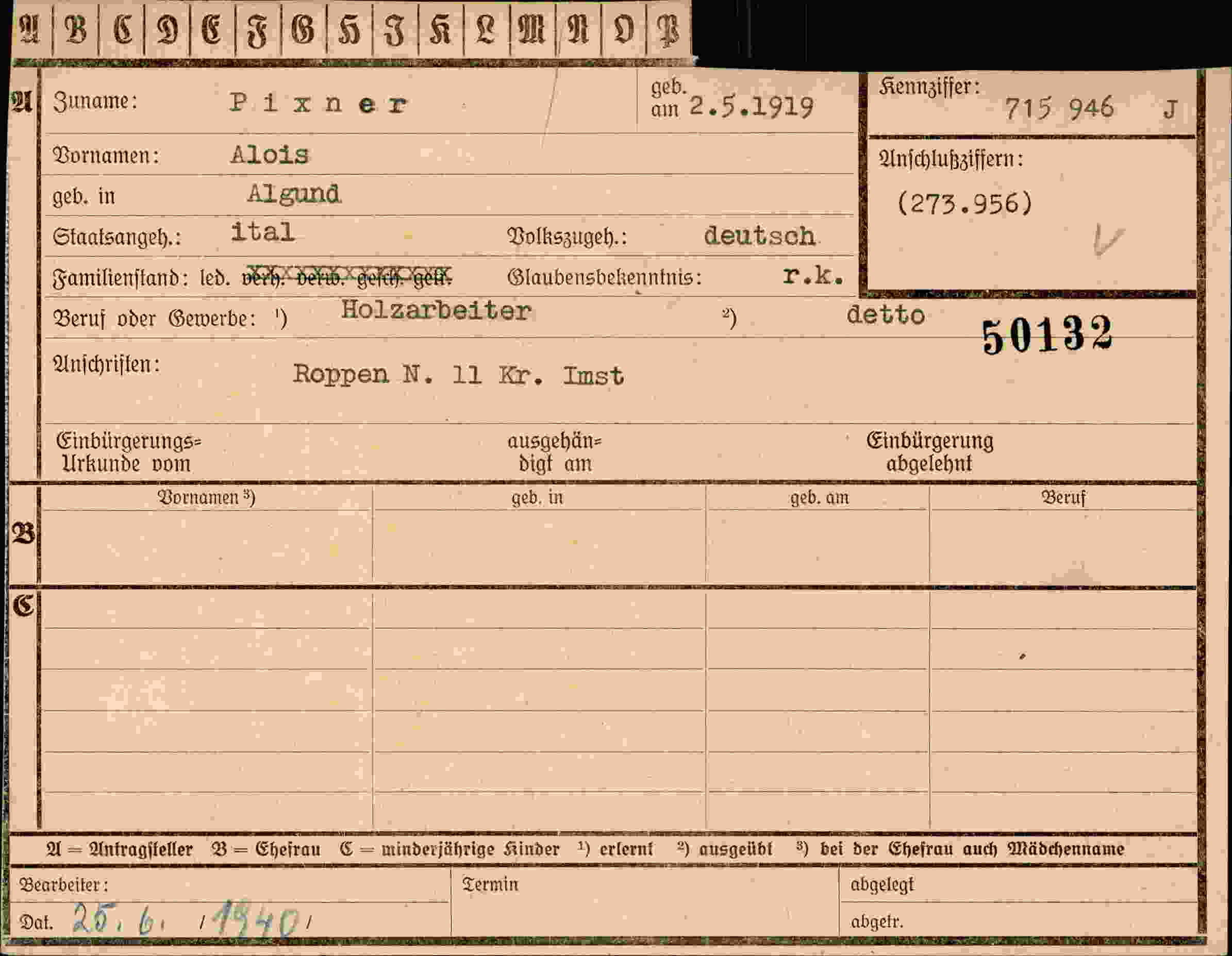 Dokument für Alois Pixner
