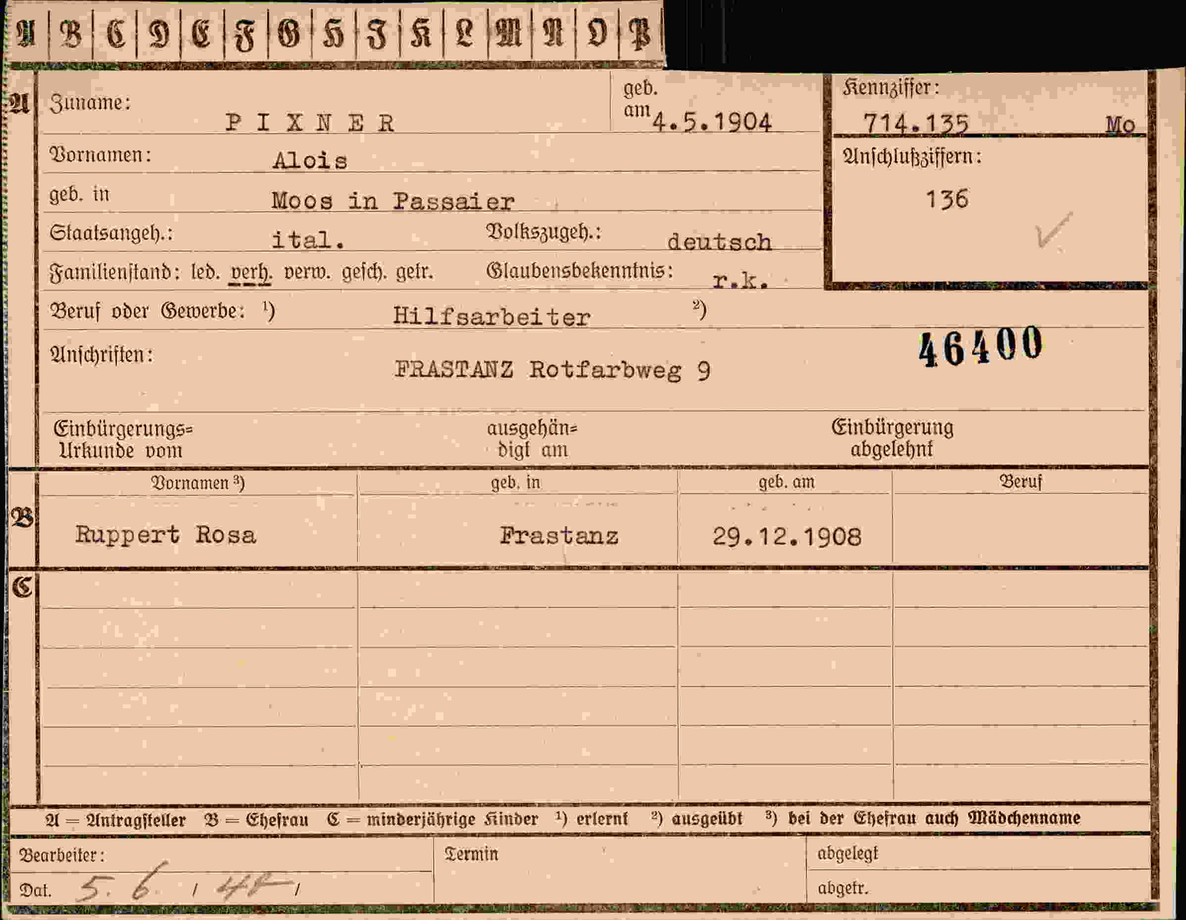 Dokument für Alois Pixner