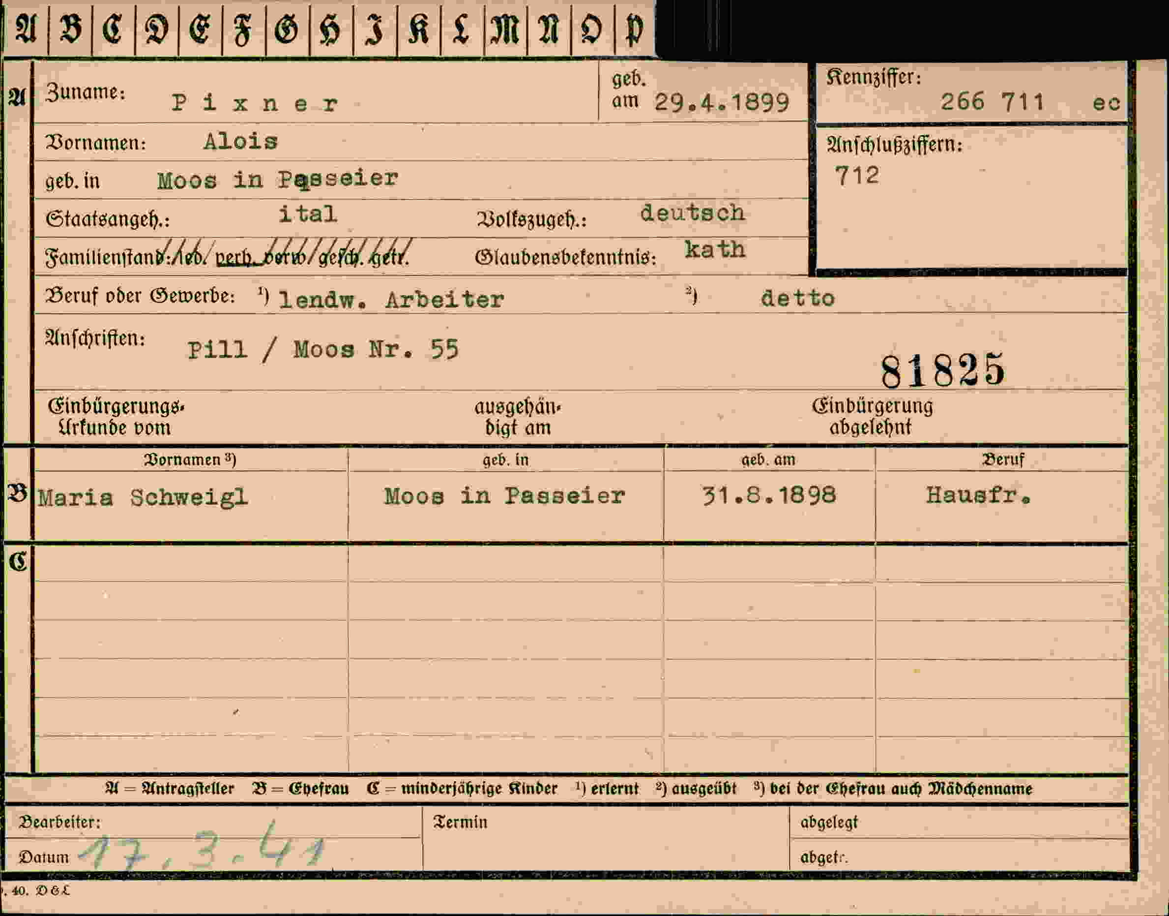 Dokument für Alois Pixner