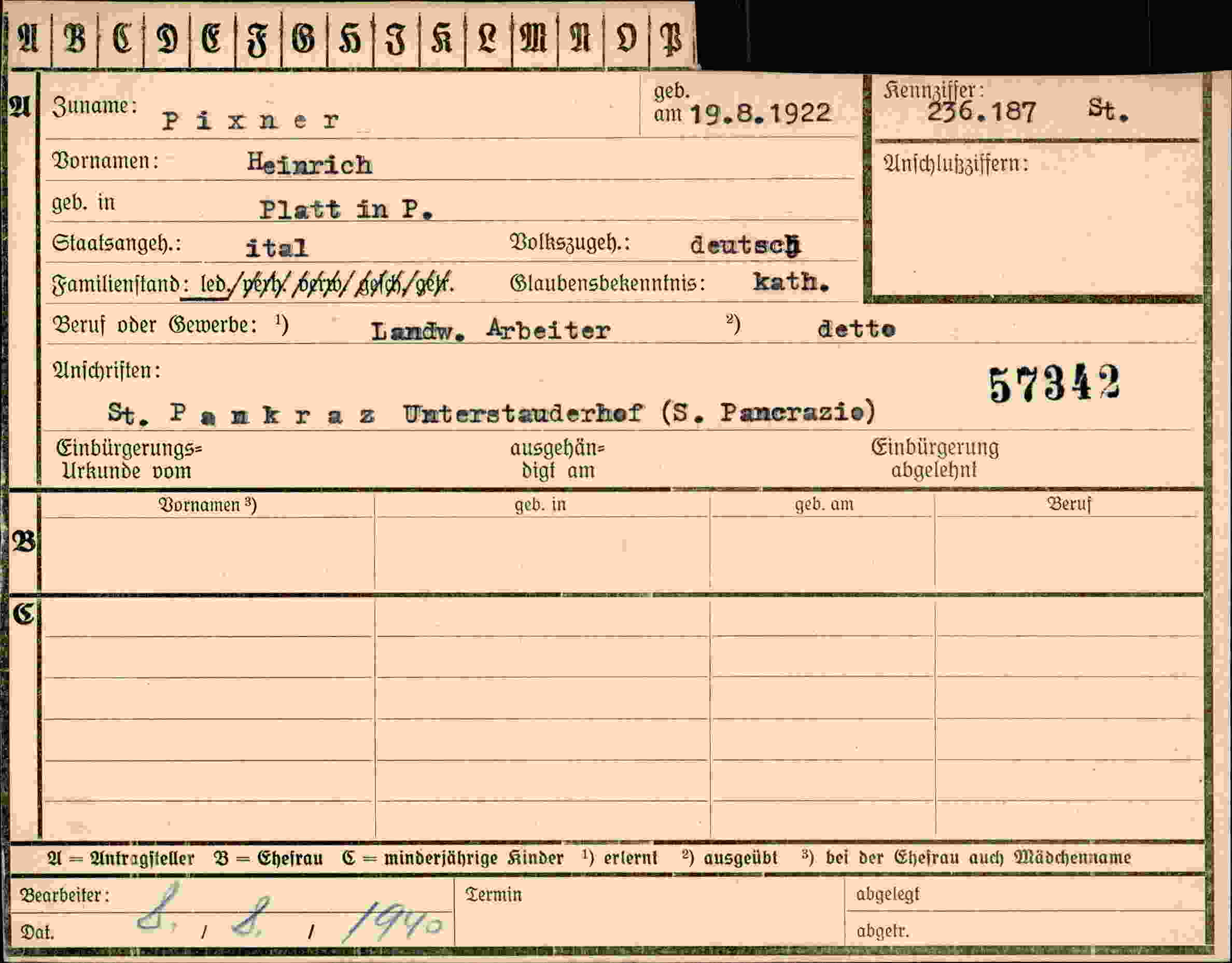 Dokument für Heinrich Pixner