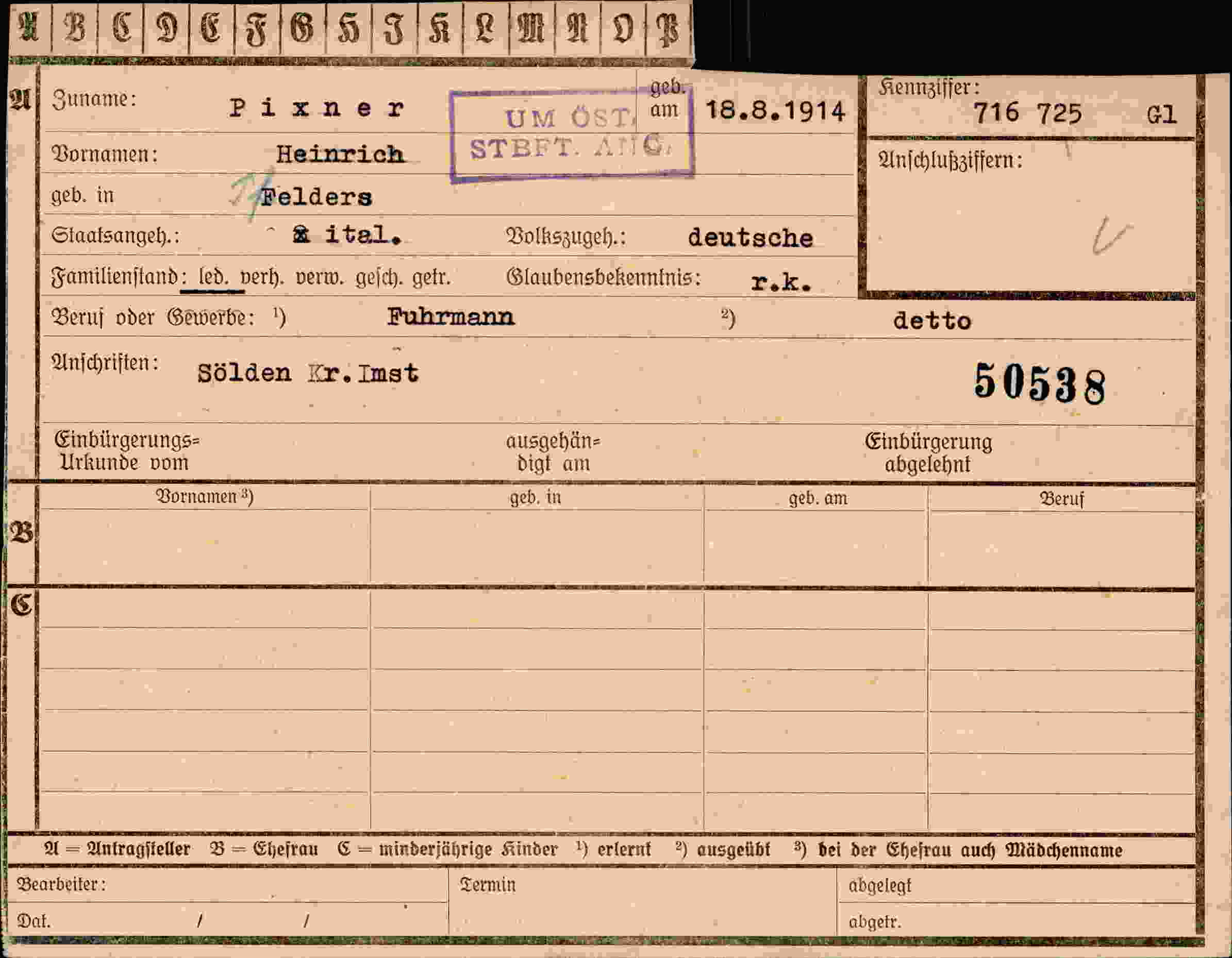 Dokument für Heinrich Pixner