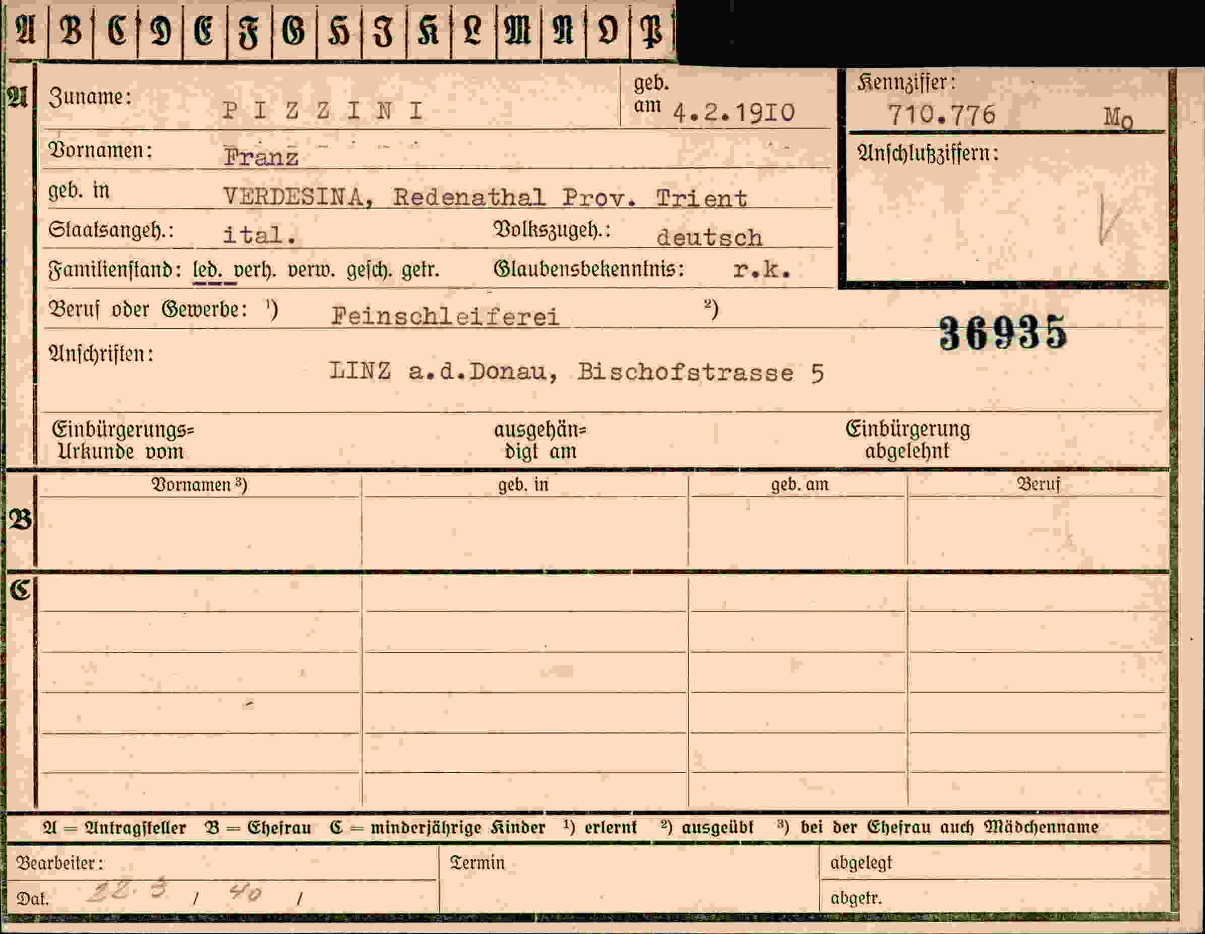 Dokument für Franz Zini