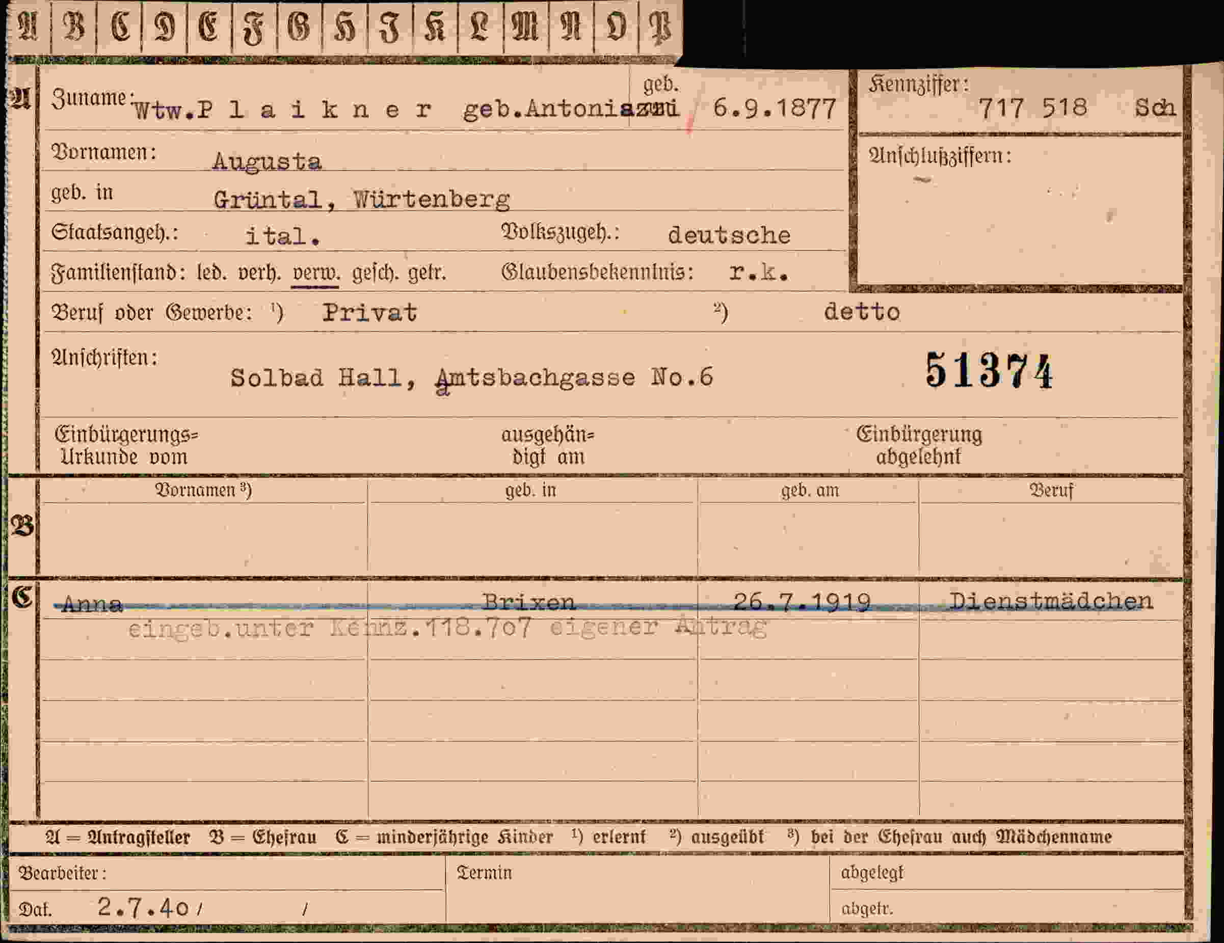 Vorderseite des Dokuments