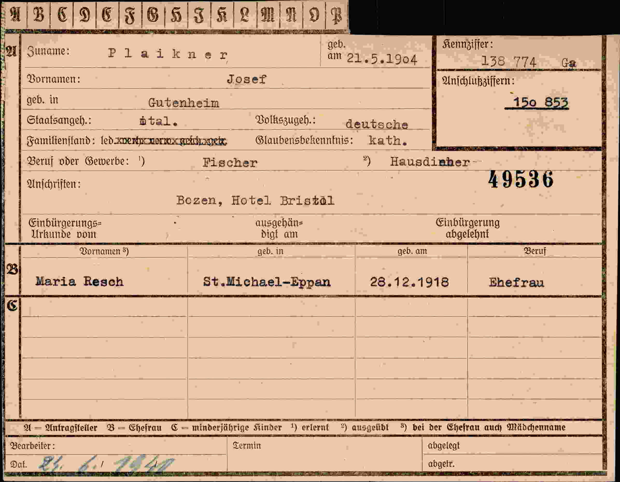 Dokument für Josef Plaikner
