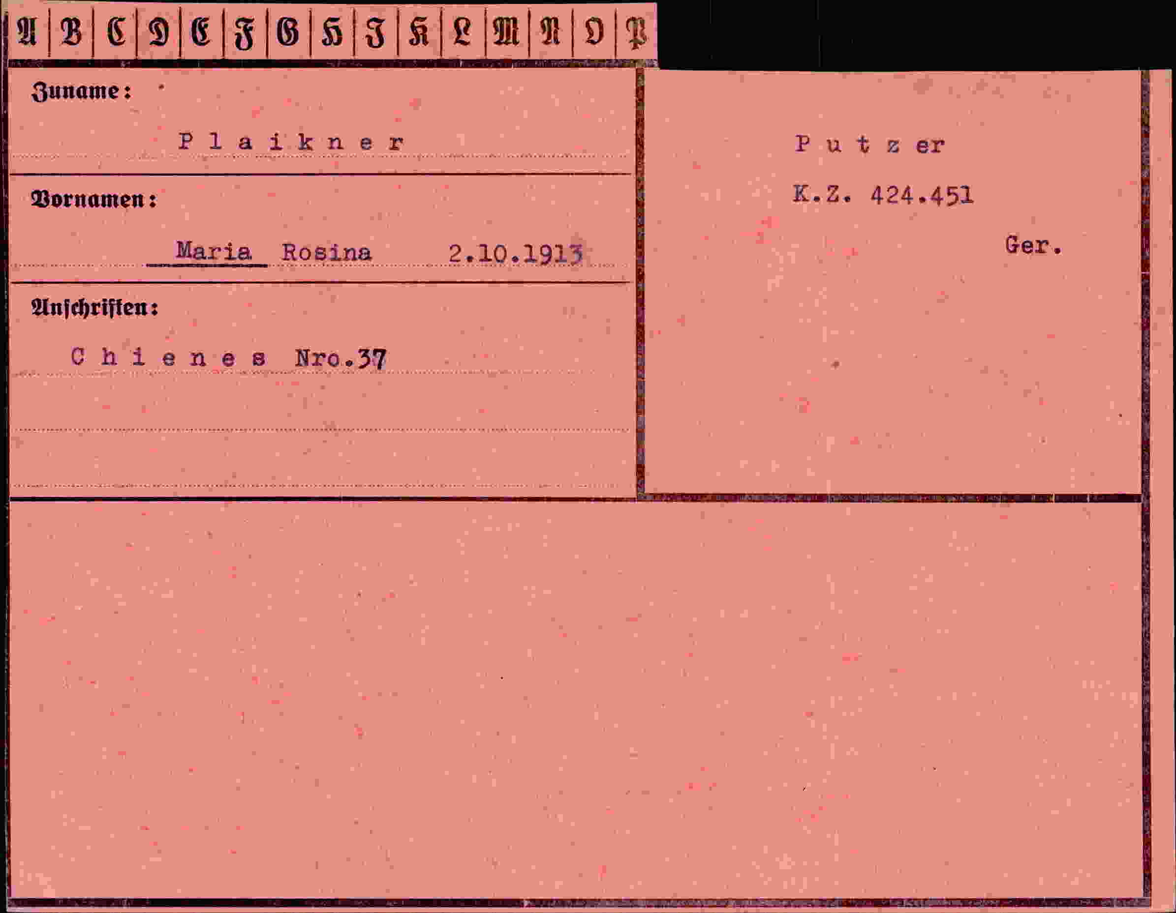 Dokument für Maria Rosina Plaikner