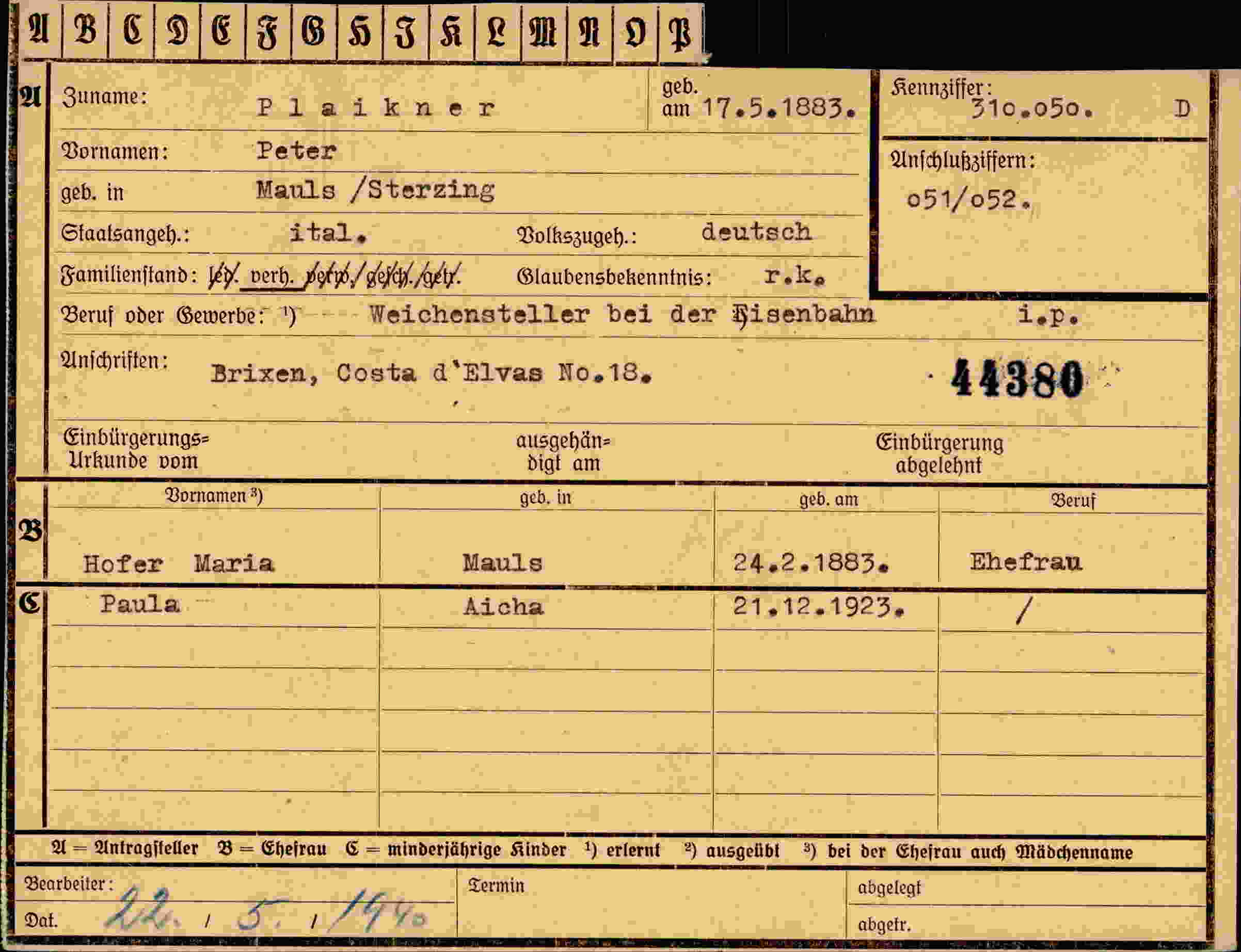 Dokument für Peter Plaikner