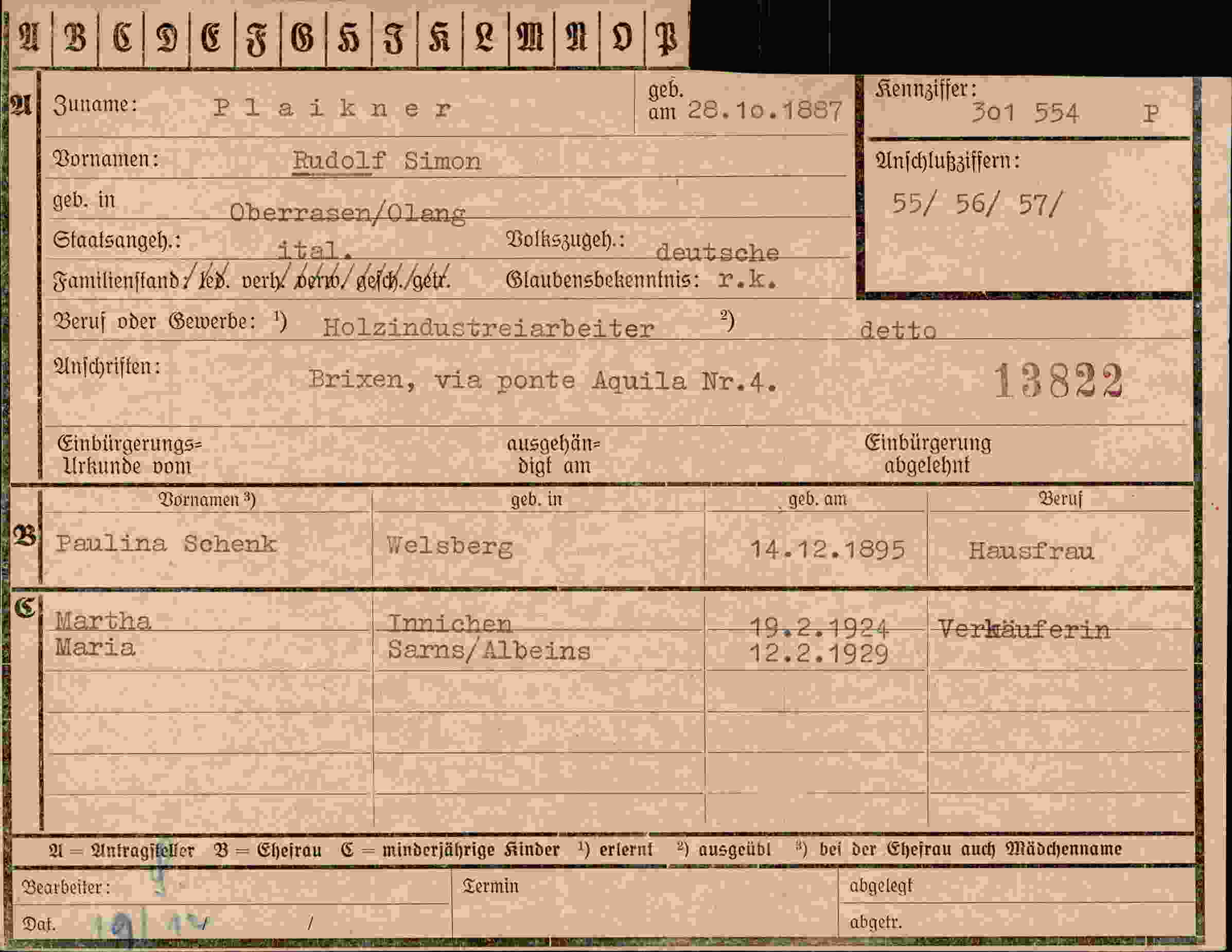 Dokument für Rudolf Simon Plaikner