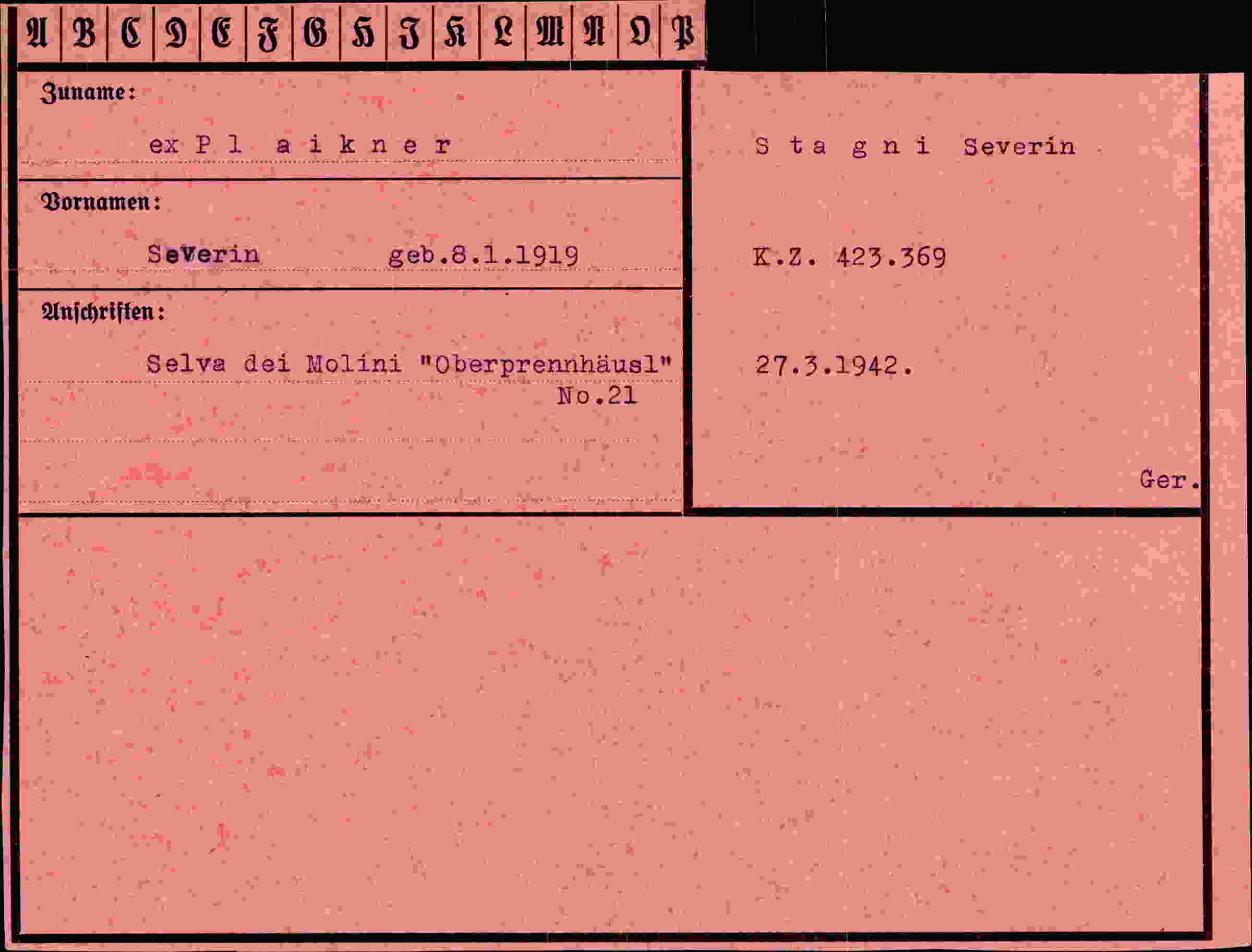 Dokument für Severin Plaikner