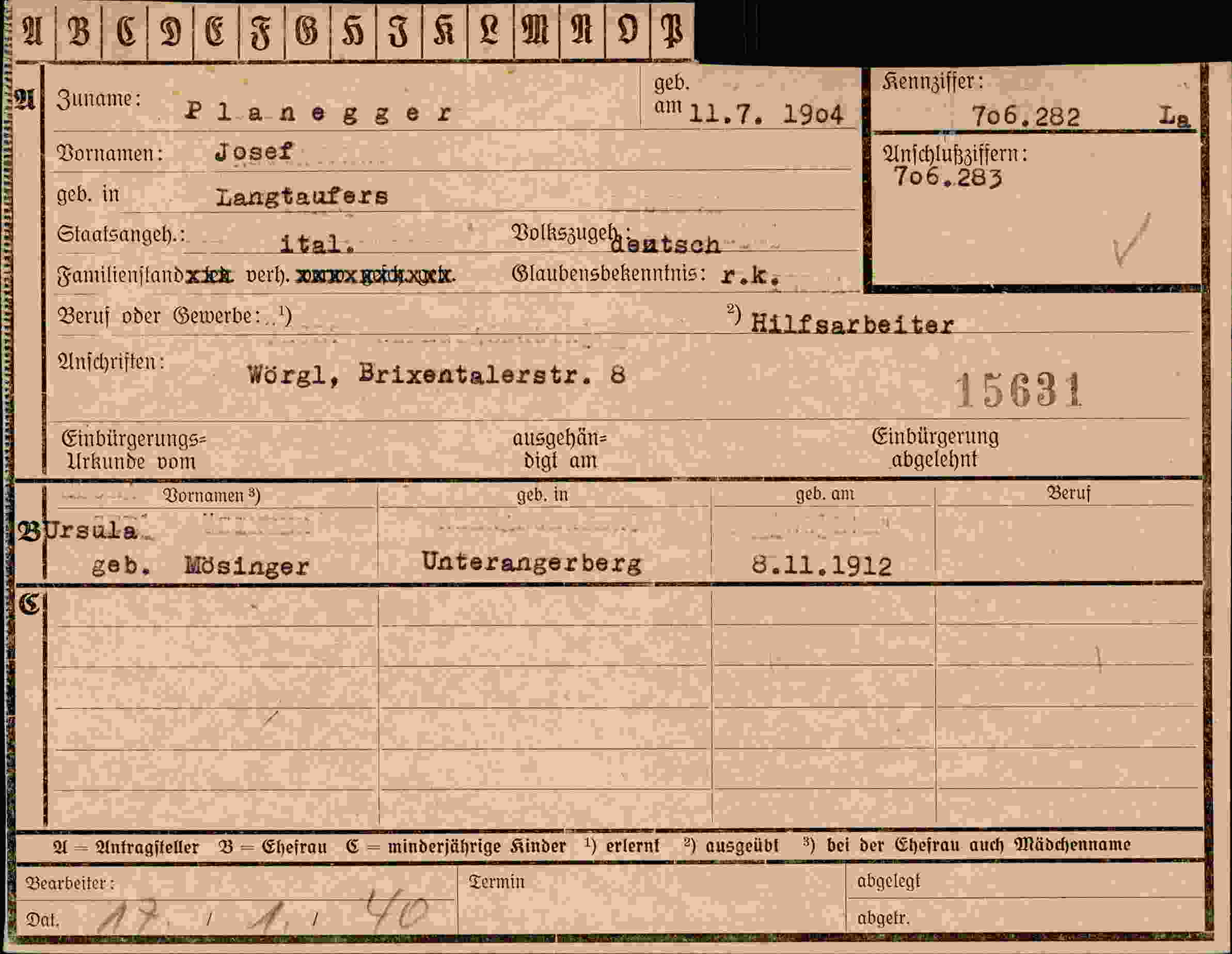 Vorderseite des Dokuments