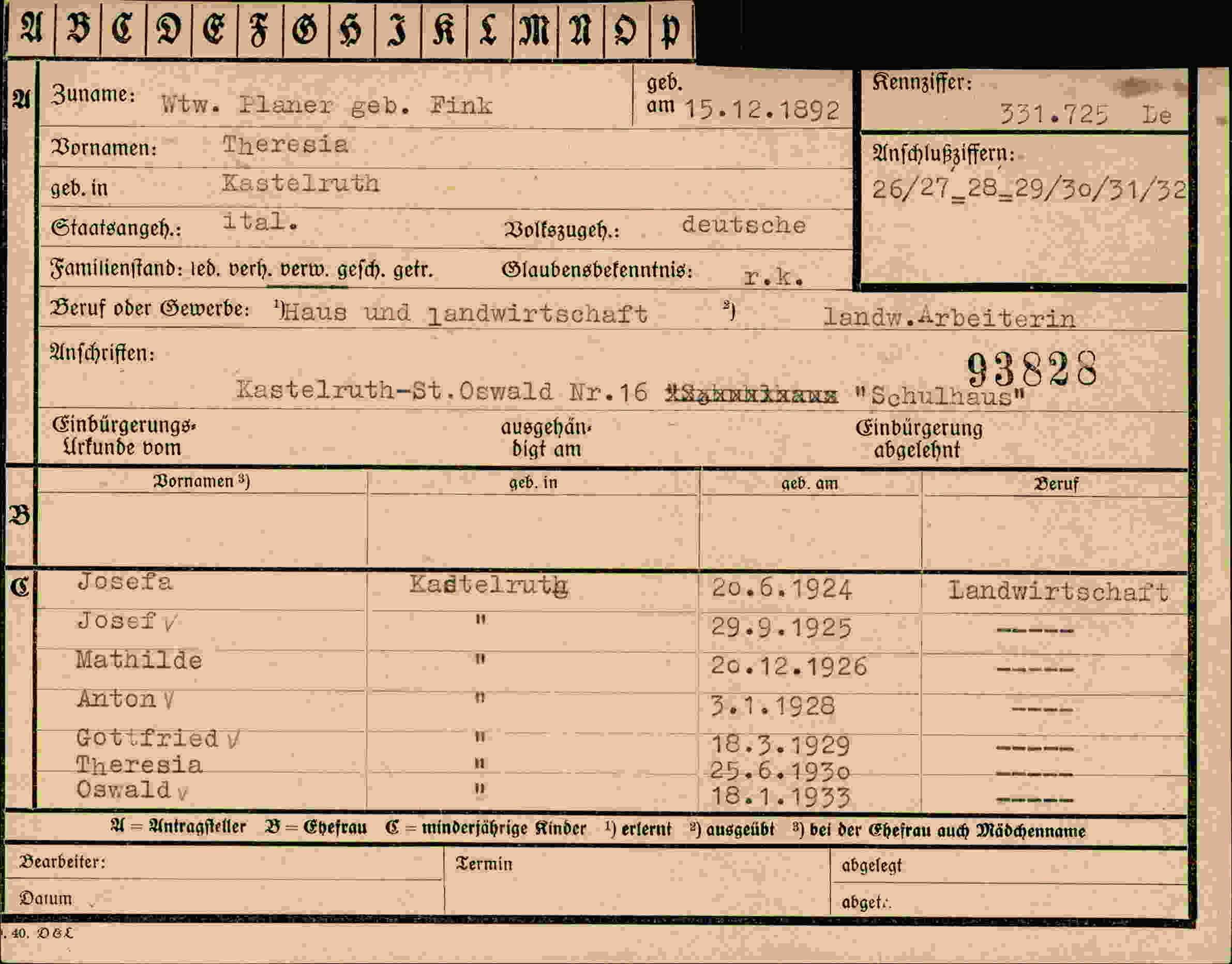 Vorderseite des Dokuments