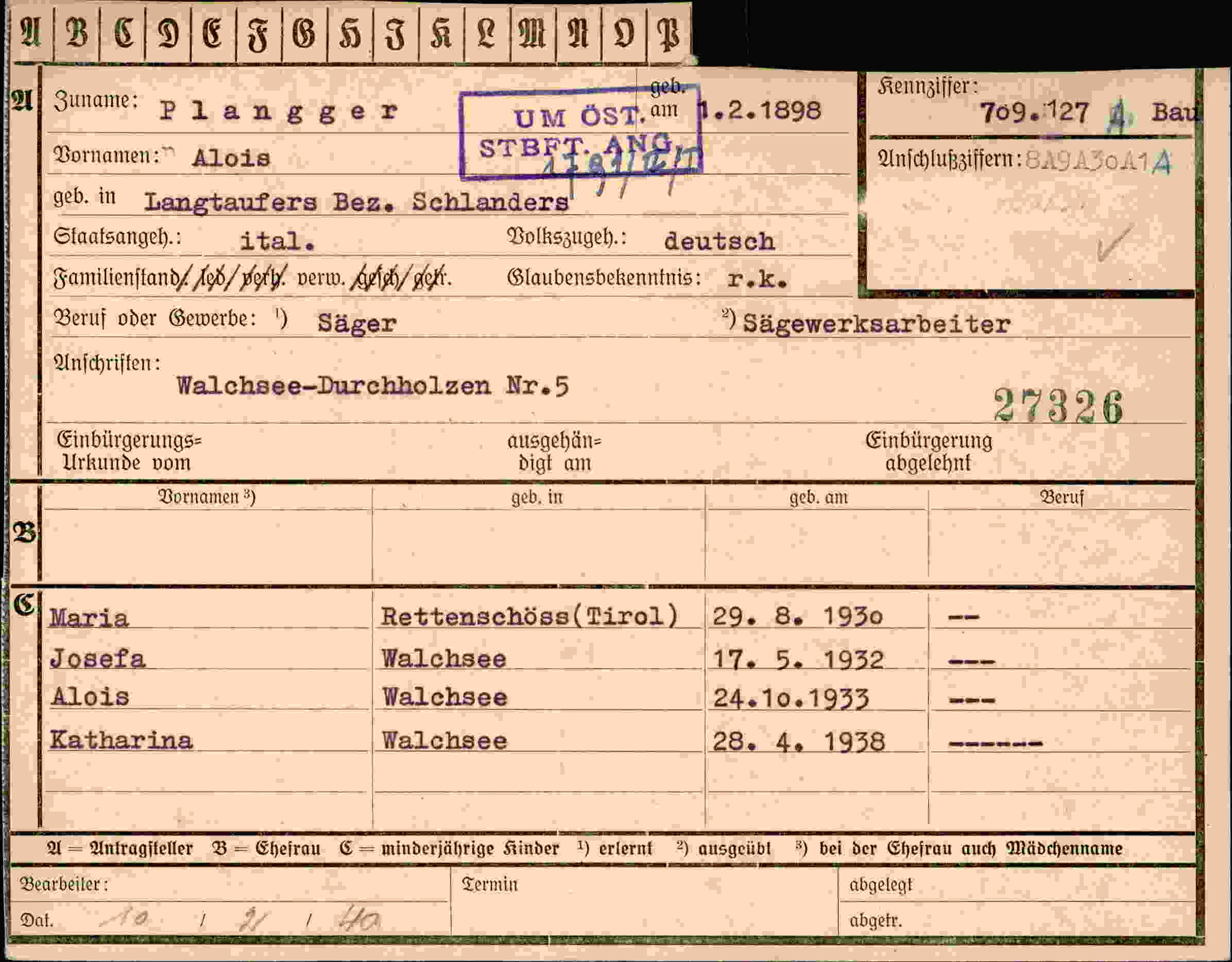 Dokument für Alois Planger