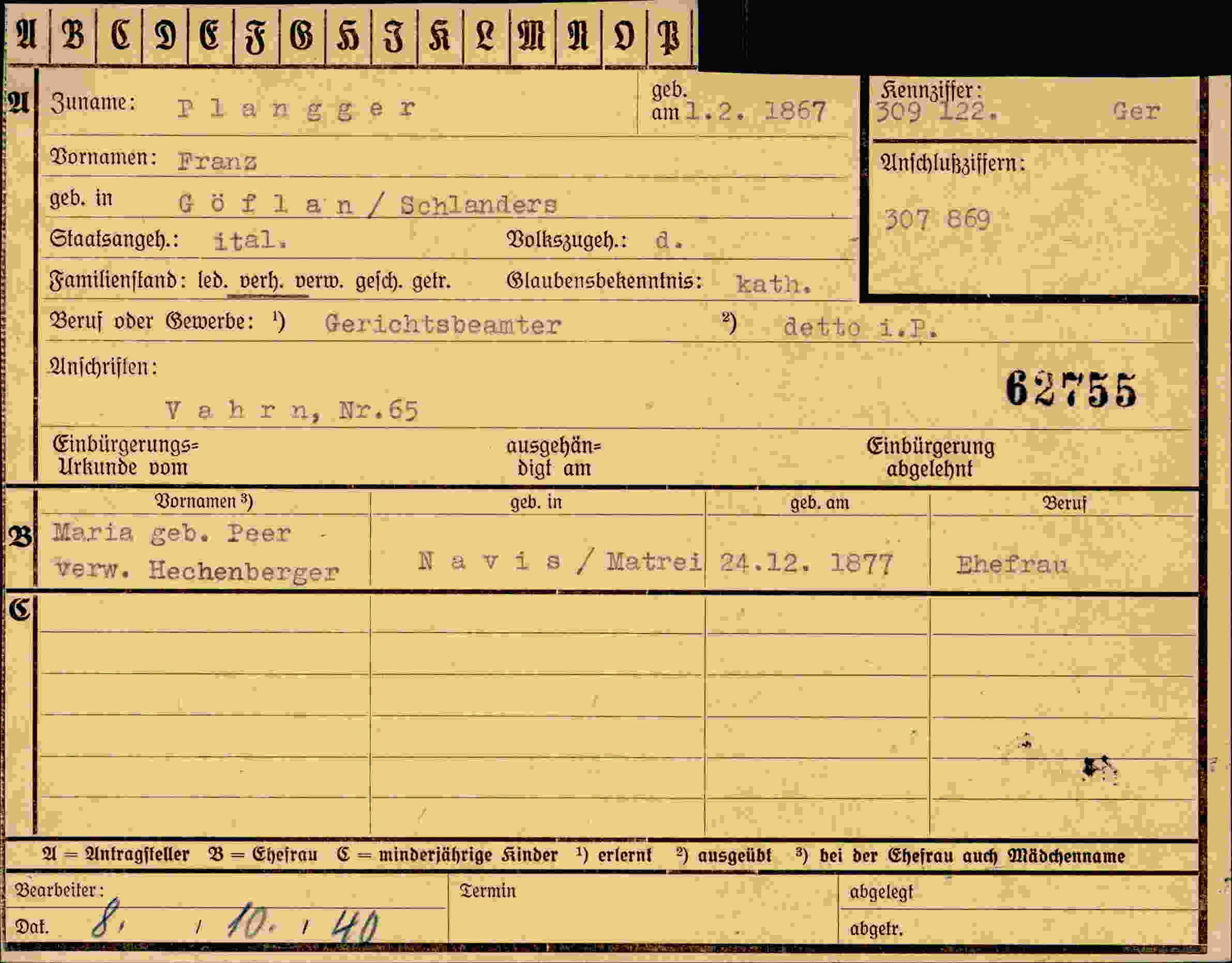 Dokument für Franz Planger