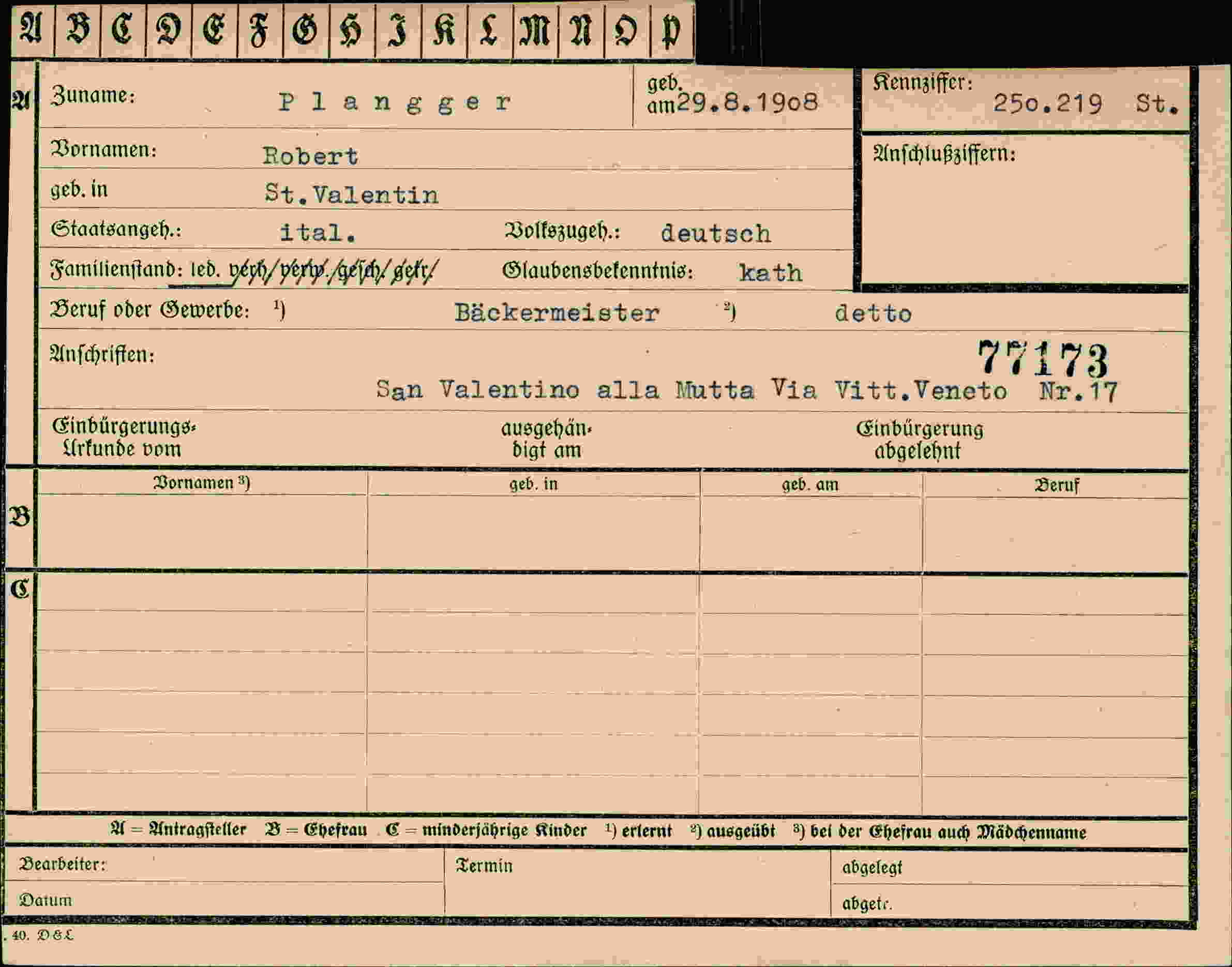 Dokument für Robert Plangger