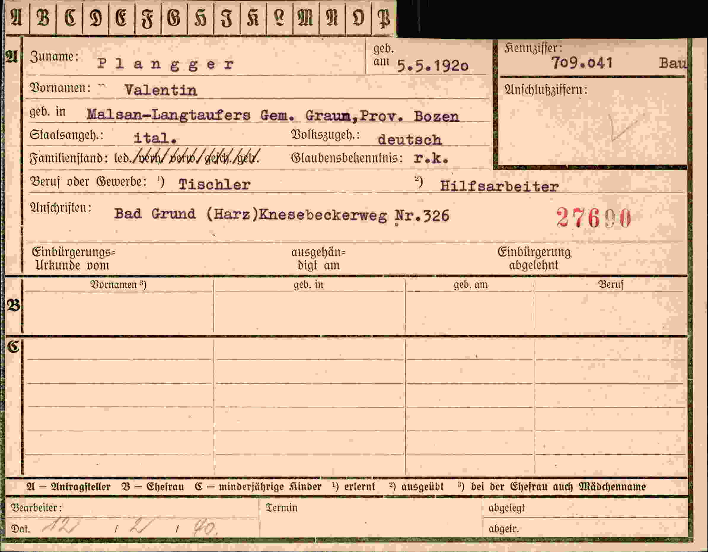Vorderseite des Dokuments