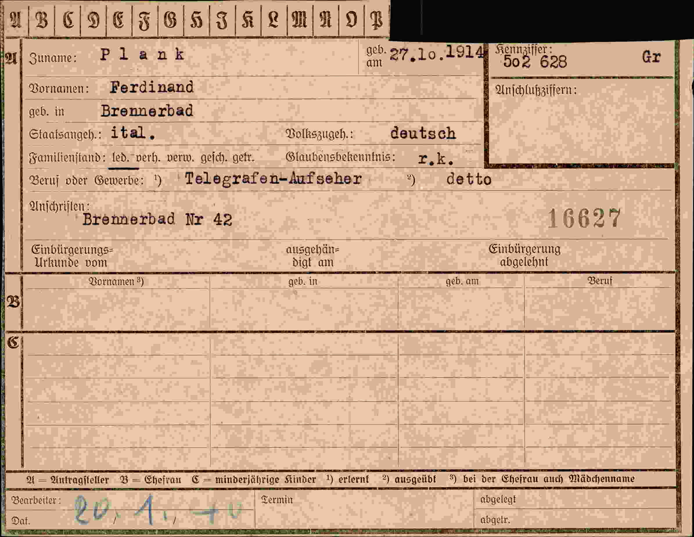 Dokument für Ferdinand Plank