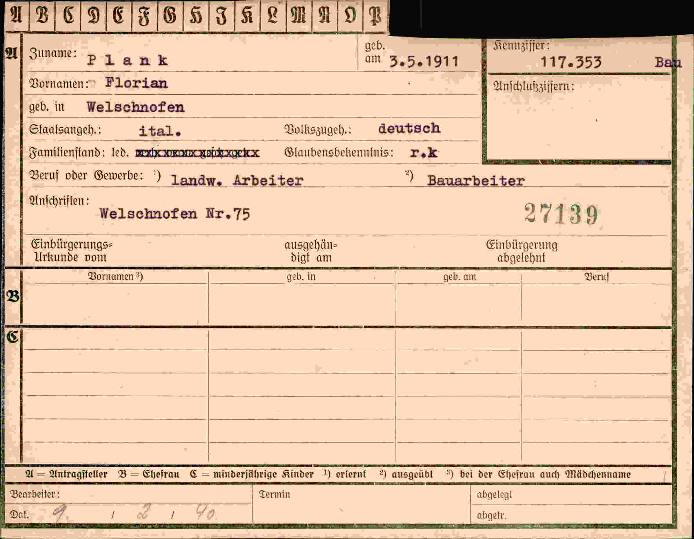 Vorderseite des Dokuments